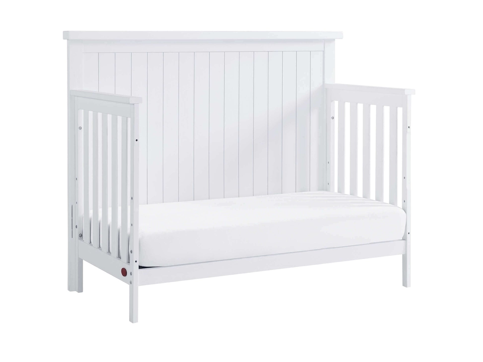 Everlee 4-In-1 Convertible Crib - Inclined Side View of Everlee Daybed Whitewash