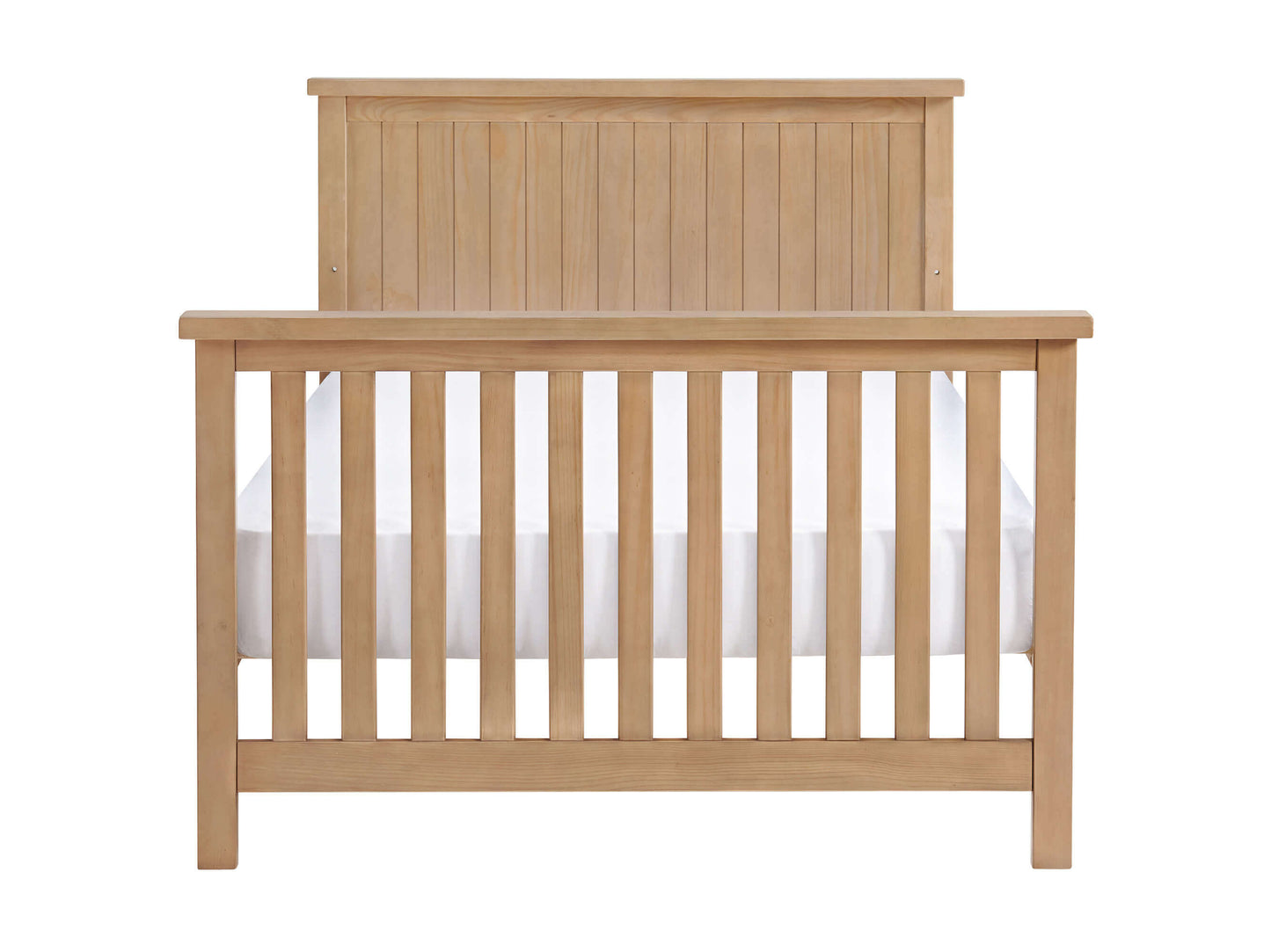 Everlee 4-In-1 Convertible Crib - Front View of Everlee Full Sized Bed Honey Wood