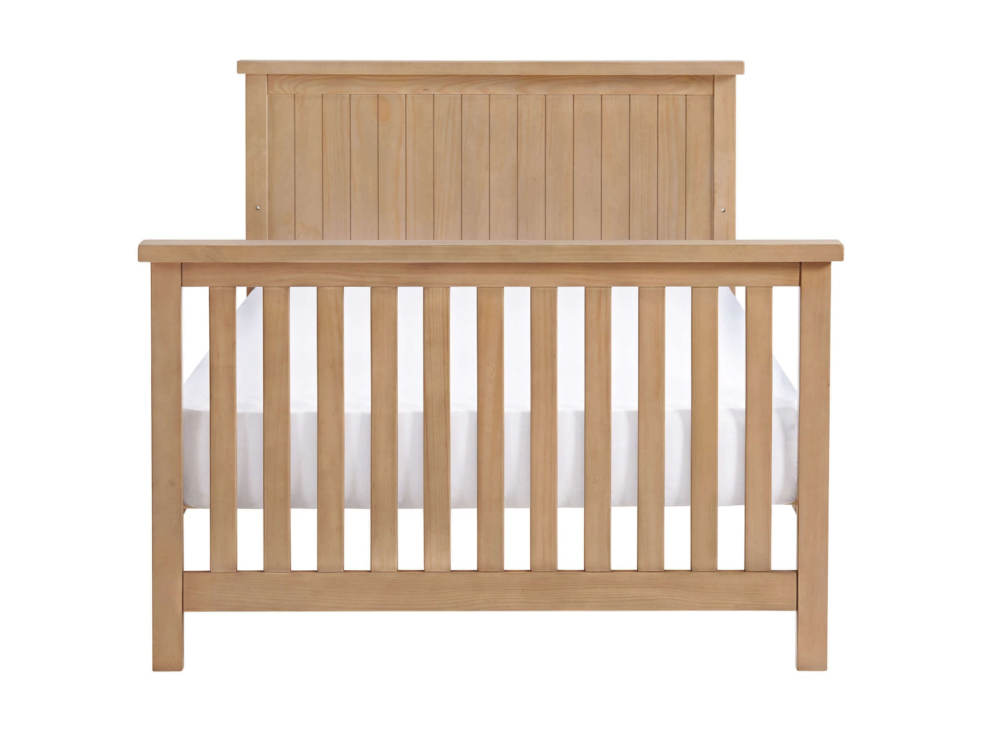 Everlee 4-In-1 Convertible Crib - Front View of Everlee Full Sized Bed Honey Wood