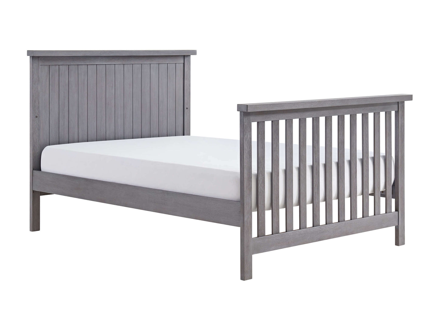 Everlee 4-In-1 Convertible Crib - Inclined Side View of Everlee Full Sized Bed Graystone