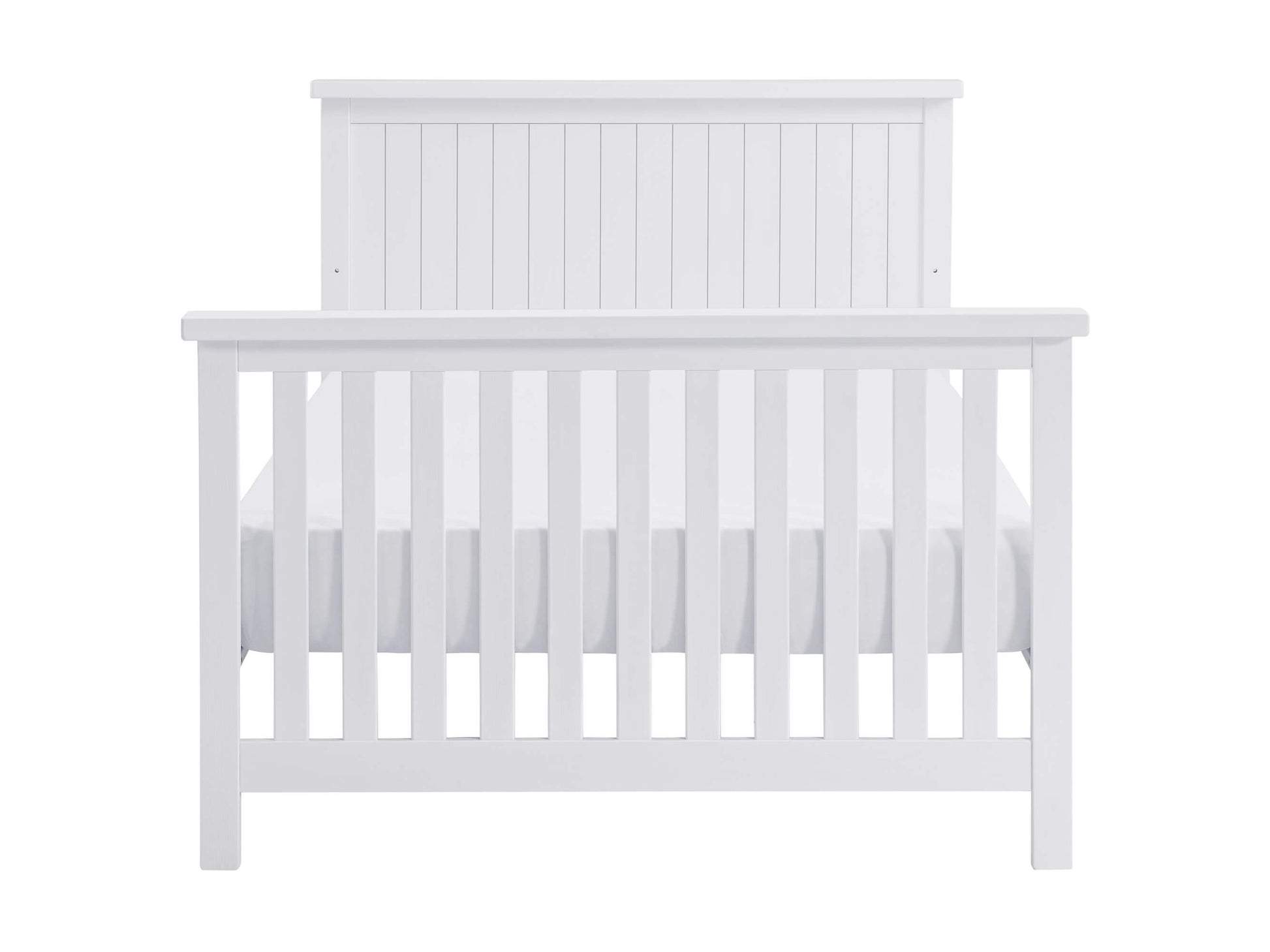 Everlee 4-In-1 Convertible Crib - Front View of Everlee Full Sized Bed Whitewash