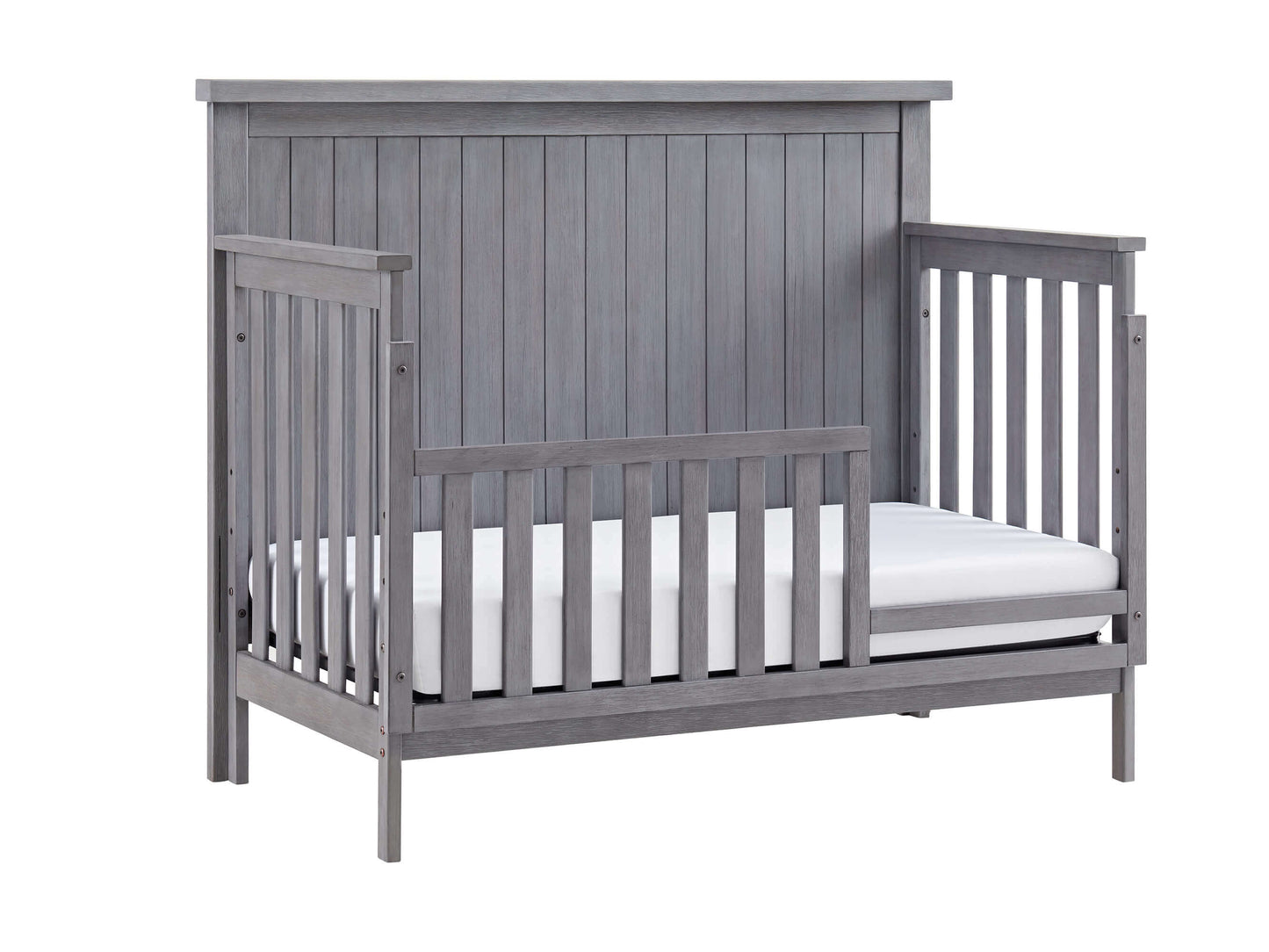 Everlee 4-In-1 Convertible Crib - Inclined Side View of Everlee Daybed Graystone