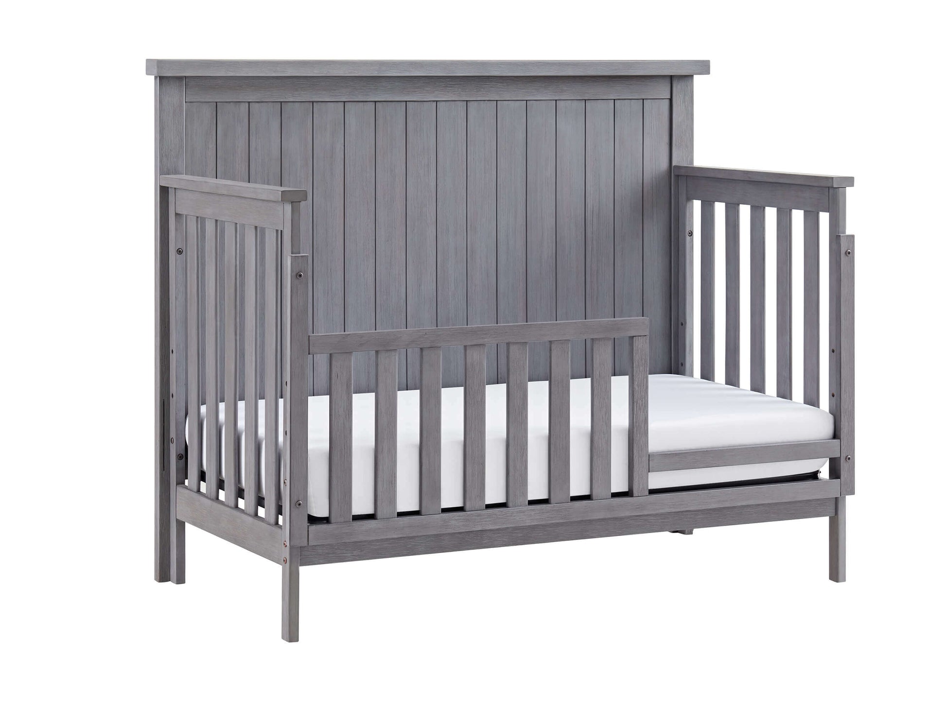 Everlee 4-In-1 Convertible Crib - Inclined Side View of Everlee Daybed Graystone