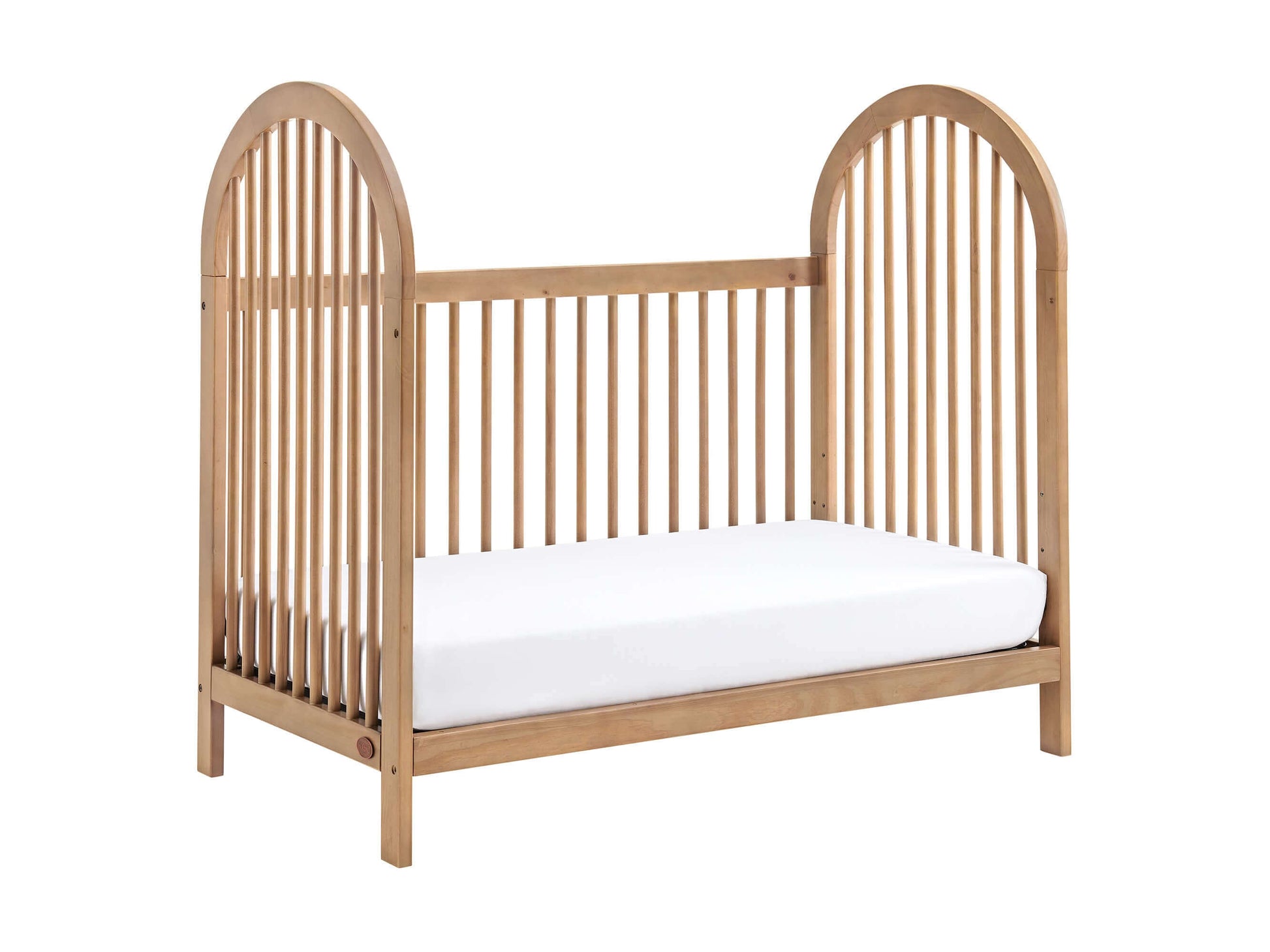 Everlee 3 in 1 Convertible Crib - Inclined Side View of Everlee Daybed Honey Wood