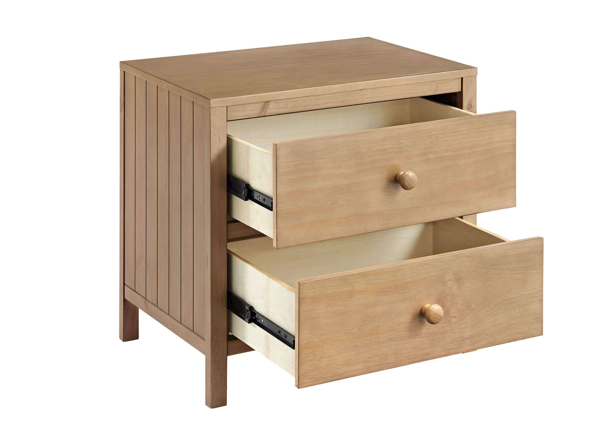 Everlee Nightstand - Inclined Side View of Open Drawer Everlee Nightstand Honey Wood