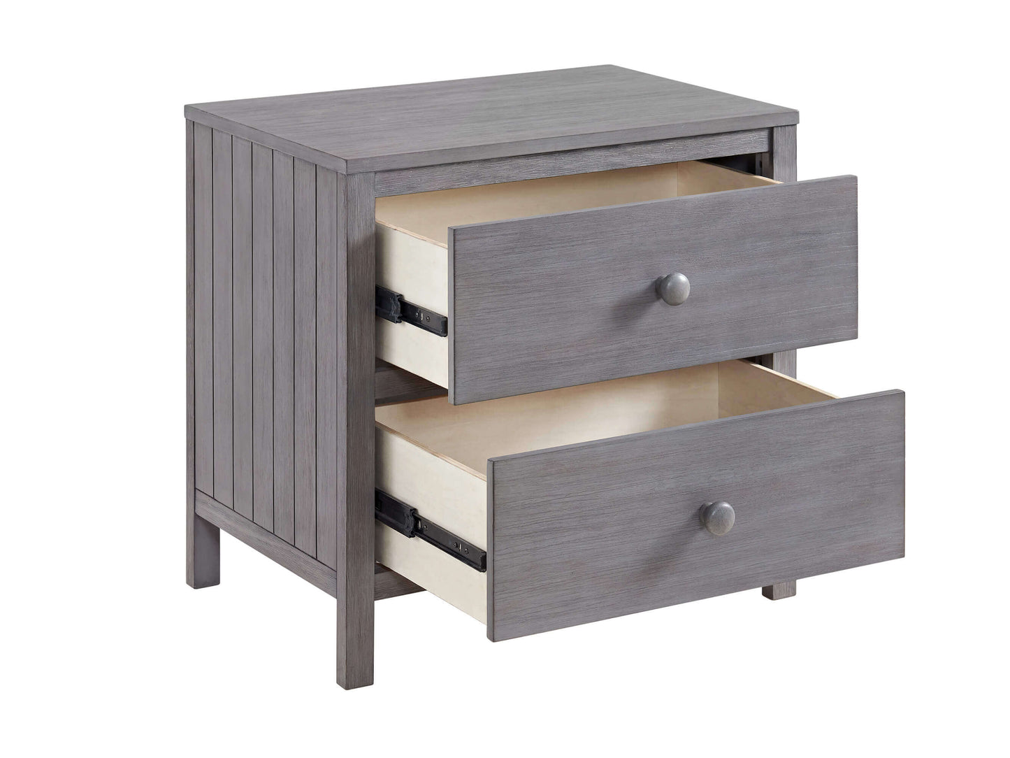 Everlee Nightstand - Inclined Side View of Open Drawer Everlee Nightstand Graystone