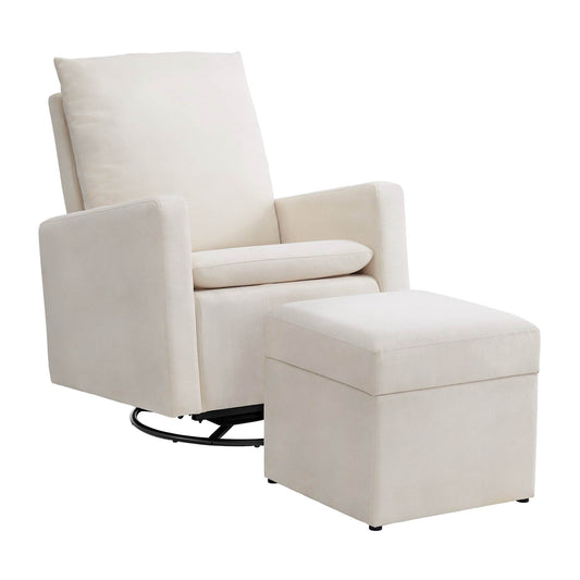 Everlee Upholstered Glider and Ottoman Set - Inclined Side View of Everlee Upholstered Glider and Ottoman Set Cream