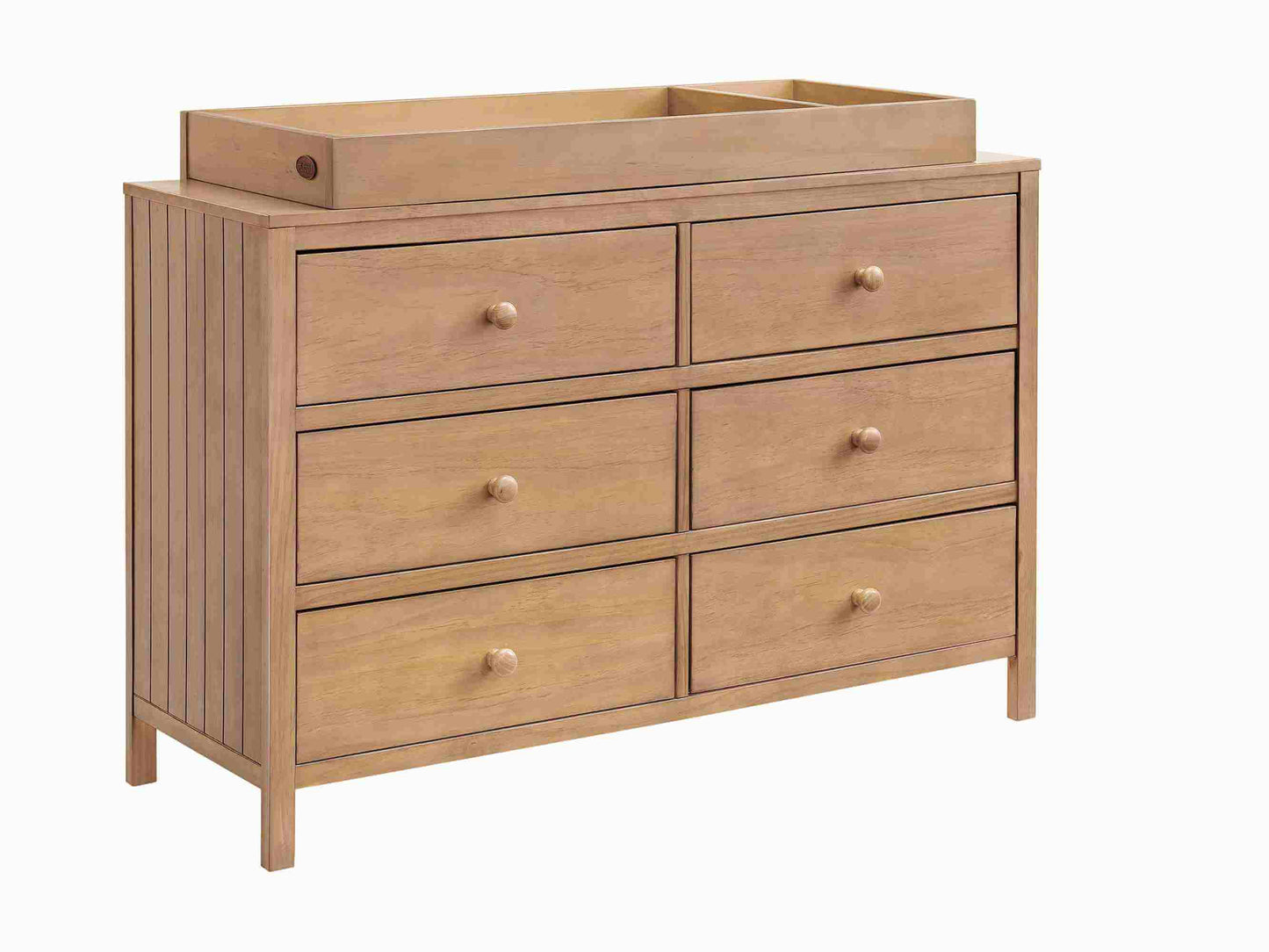 Everlee Changing Topper - Inclined Side View of Everlee Changing Topper on Top of 6 Drawer Dresser Honey