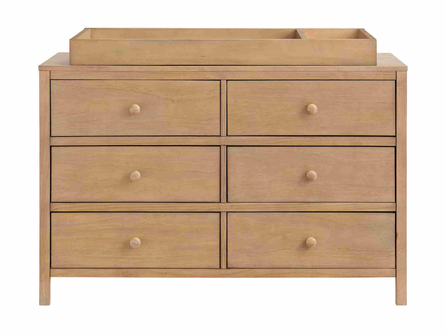 Everlee Changing Topper - Front View of Everlee Changing Topper on Top of 6 Drawer Dresser Honey