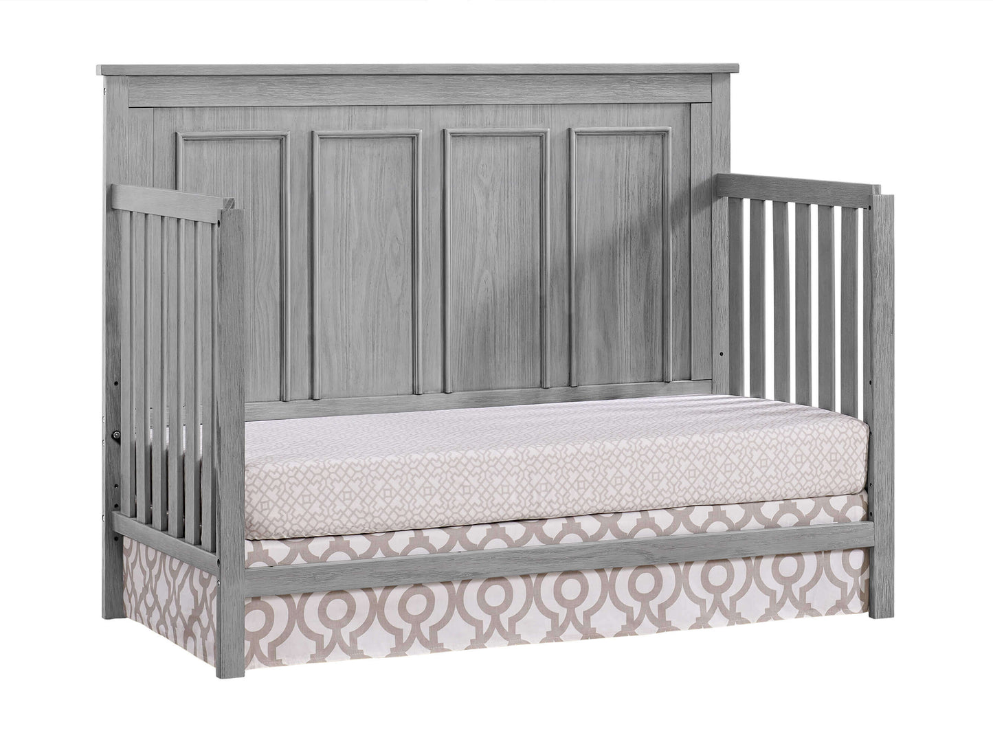Bennett 4-in-1 Convertible Crib - Inclined Side View of Bennett Daybed Rustic Gray