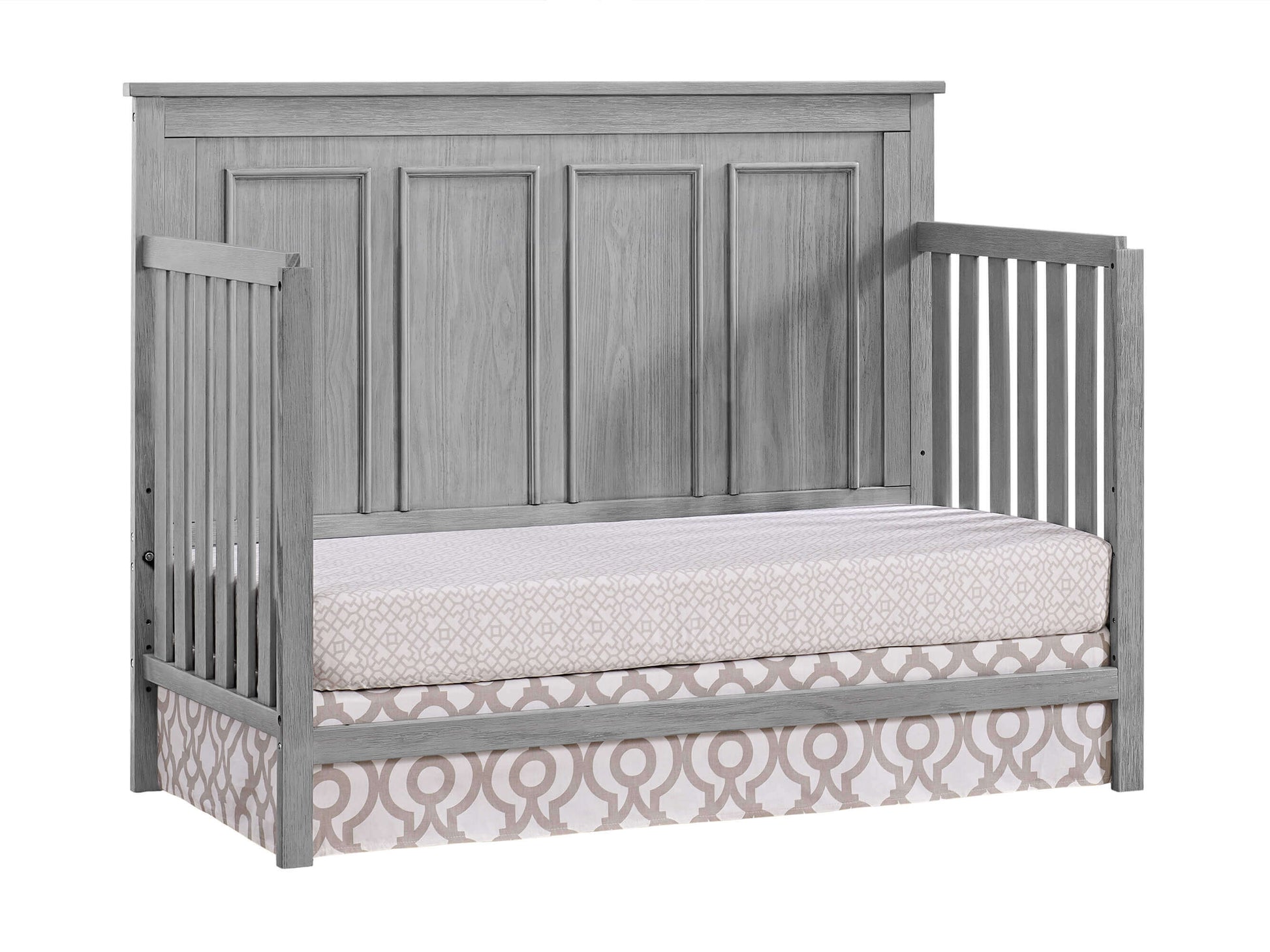 Bennett 4-in-1 Convertible Crib - Inclined Side View of Bennett Daybed Rustic Gray