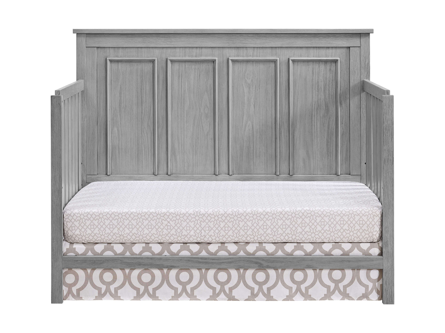 Bennett 4-in-1 Convertible Crib - Front View of Bennett Daybed Rustic Gray