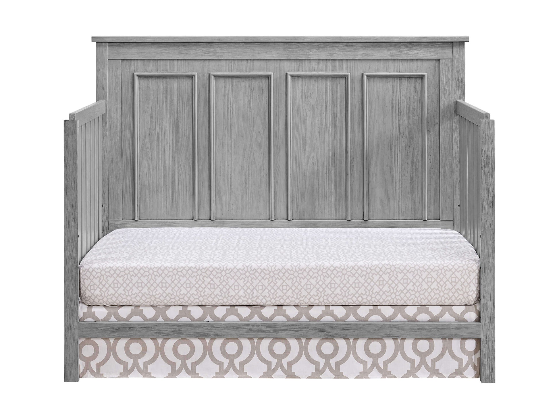 Bennett 4-in-1 Convertible Crib - Front View of Bennett Daybed Rustic Gray