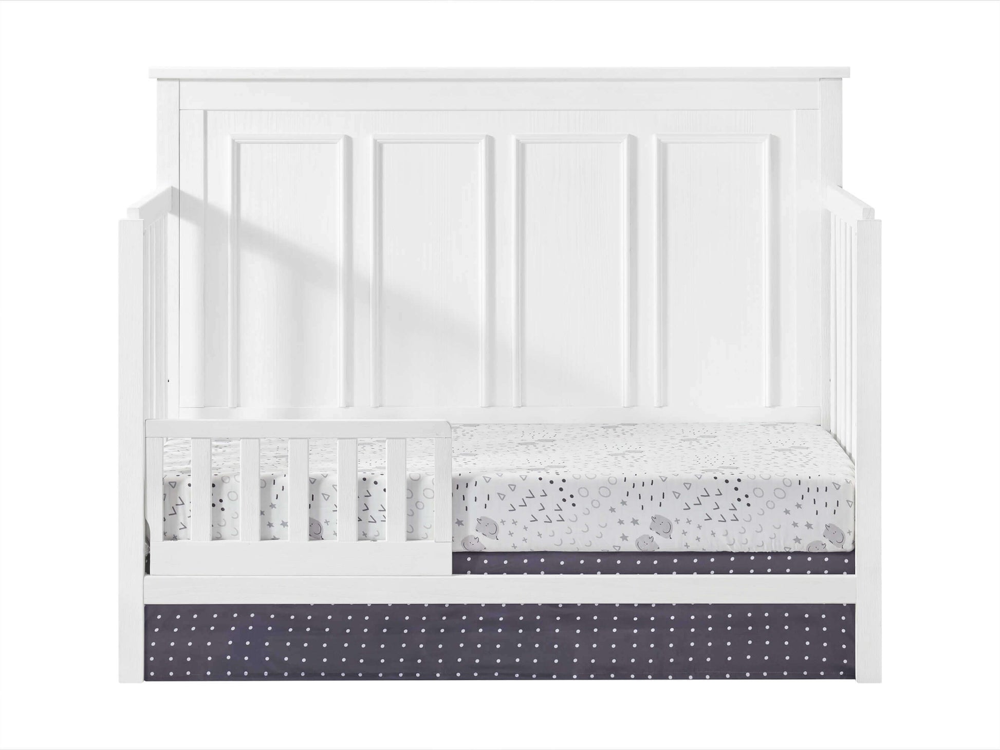 Bennett 4-in-1 Convertible Crib - Front View of Bennett 4-in-1 Convertible Crib Rustic White with Guard Rail