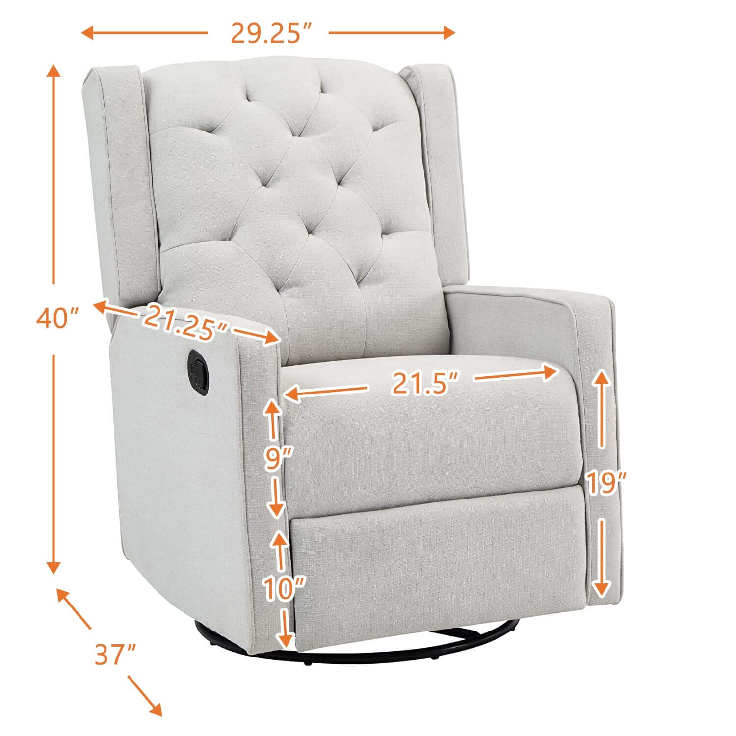 Ava Manual Swivel Glider Recliner - Dimension Image of Ava Manual Swivel Glider Recliner Gray