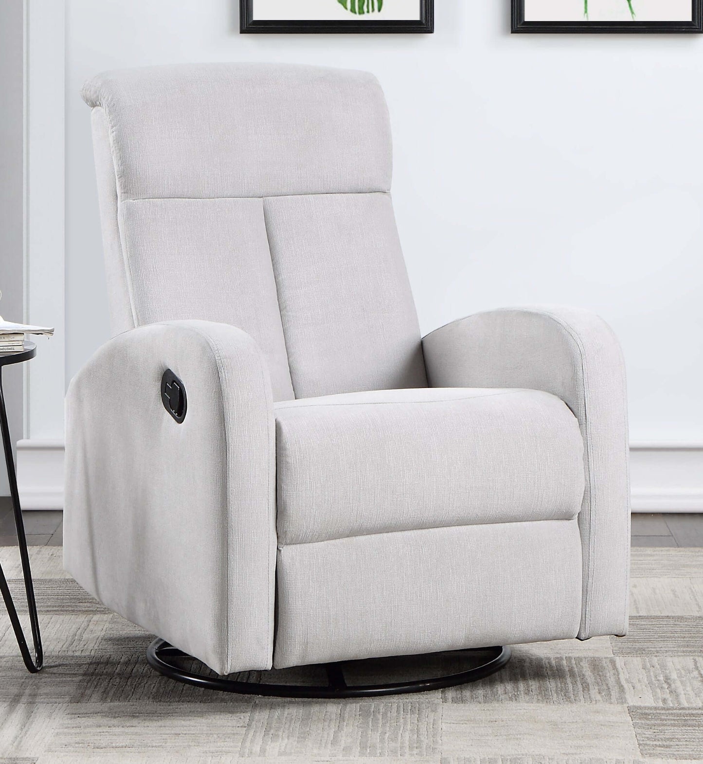 Amber Manual Swivel Glider Recliner - Lifestyle Image Front View of Amber Manual Swivel Glider Recliner Gray