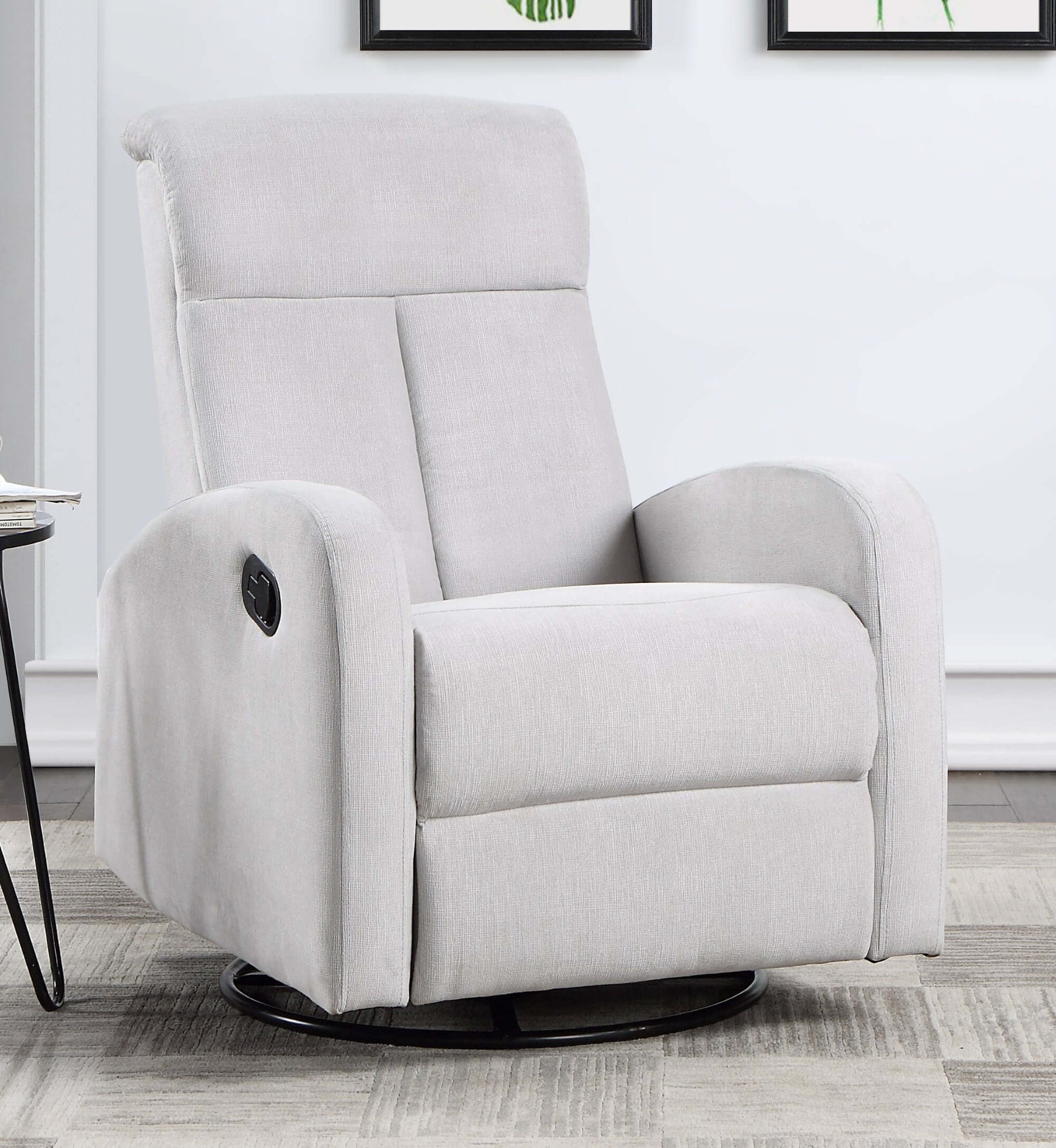 Amber Manual Swivel Glider Recliner - Lifestyle Image Front View of Amber Manual Swivel Glider Recliner Gray