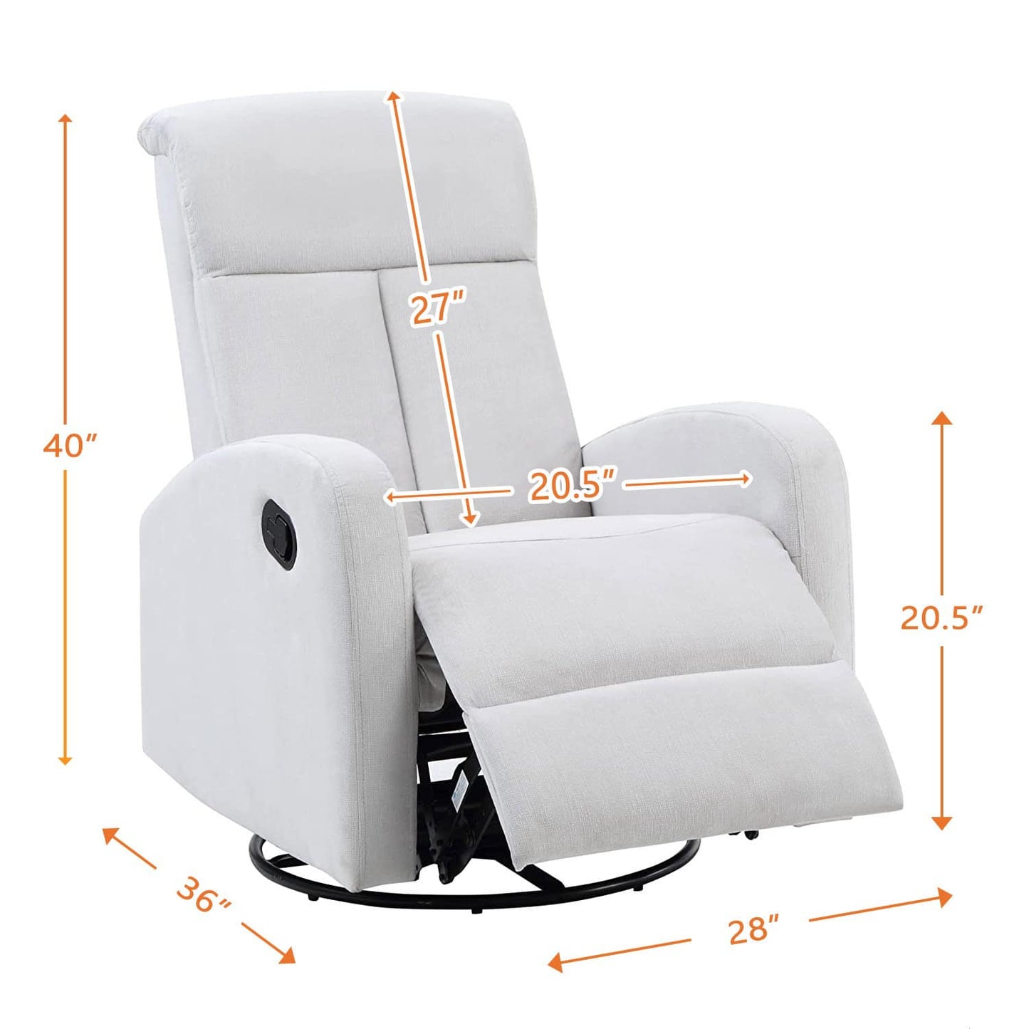 Amber Manual Swivel Glider Recliner - Dimension Image of Amber Manual Swivel Glider Recliner Gray with Footrest
