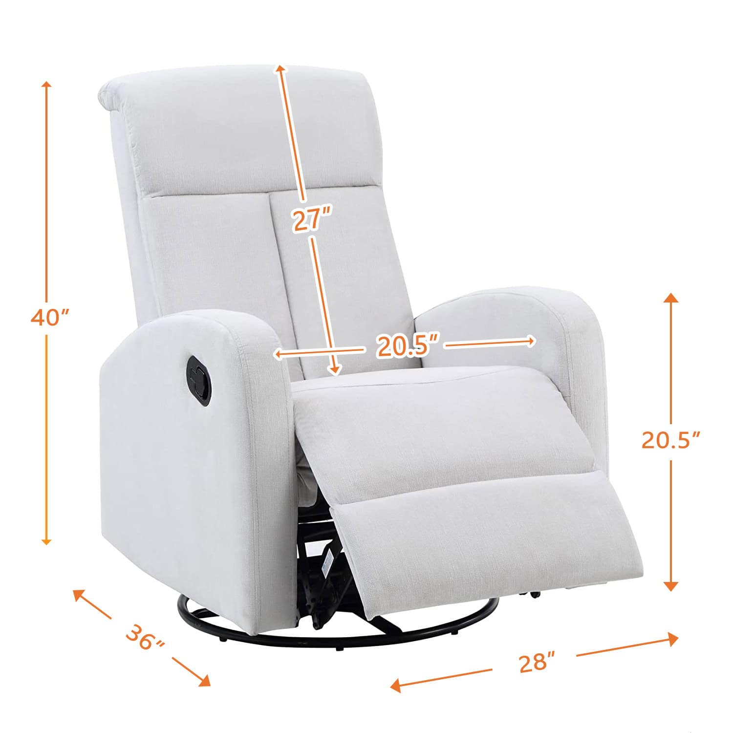 Amber Manual Swivel Glider Recliner - Dimension Image of Amber Manual Swivel Glider Recliner Gray with Footrest