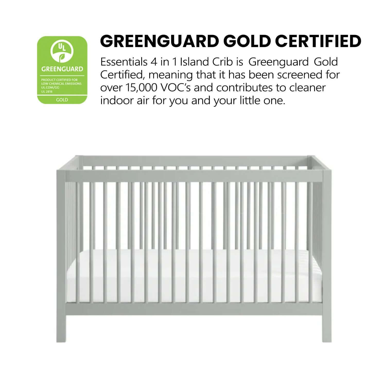 Essential 4 in 1 Island Crib - Greenguard Gold Certified image of 4 in 1 Island Crib Gray