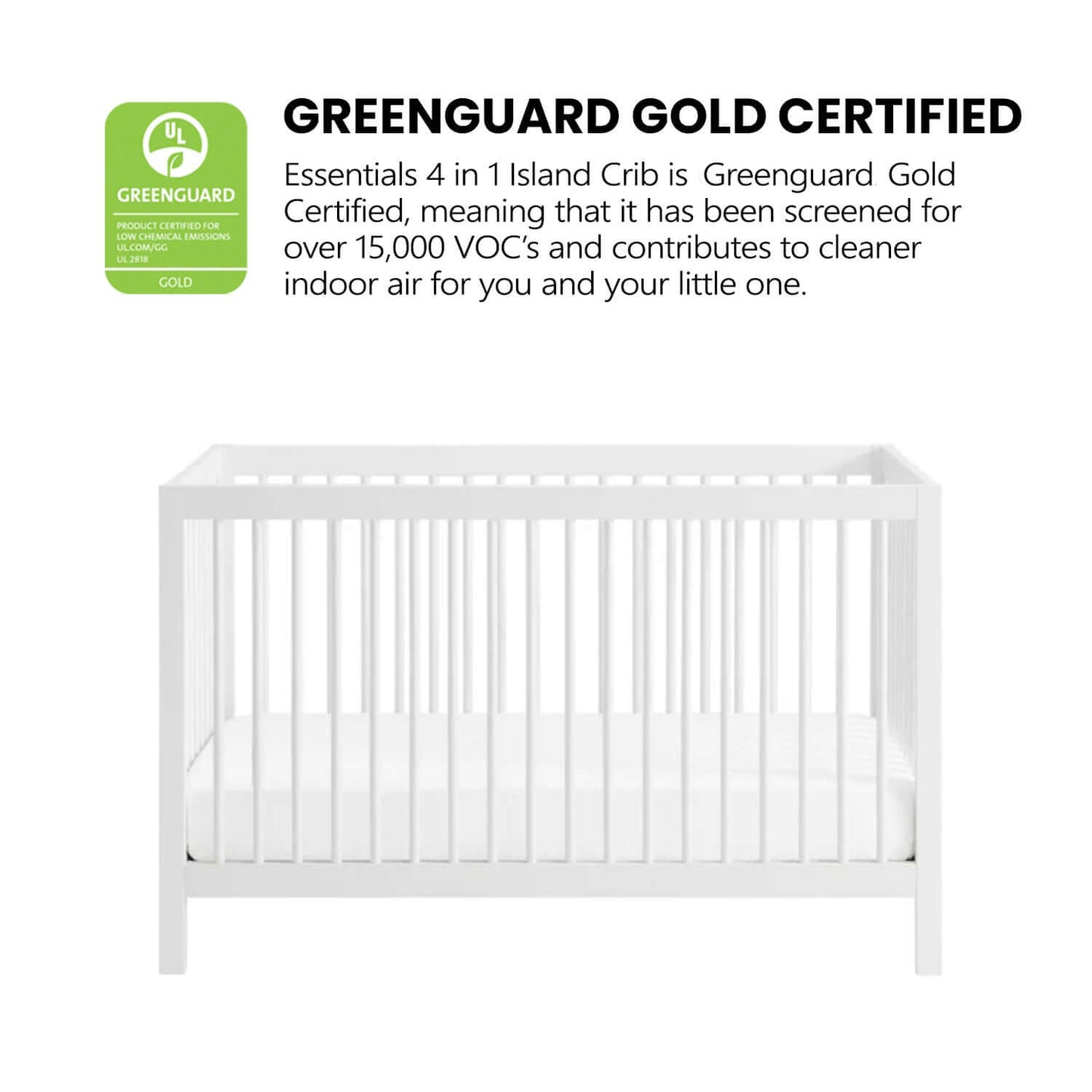 Essential 4 in 1 Island Crib - Greenguard Gold Certified image of 4 in 1 Island Crib White