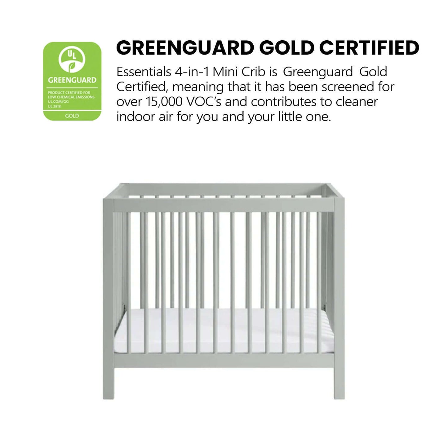 Essential Mini Convertible Crib - Greenguard Gold Certified image Mini Convertible Crib Gray