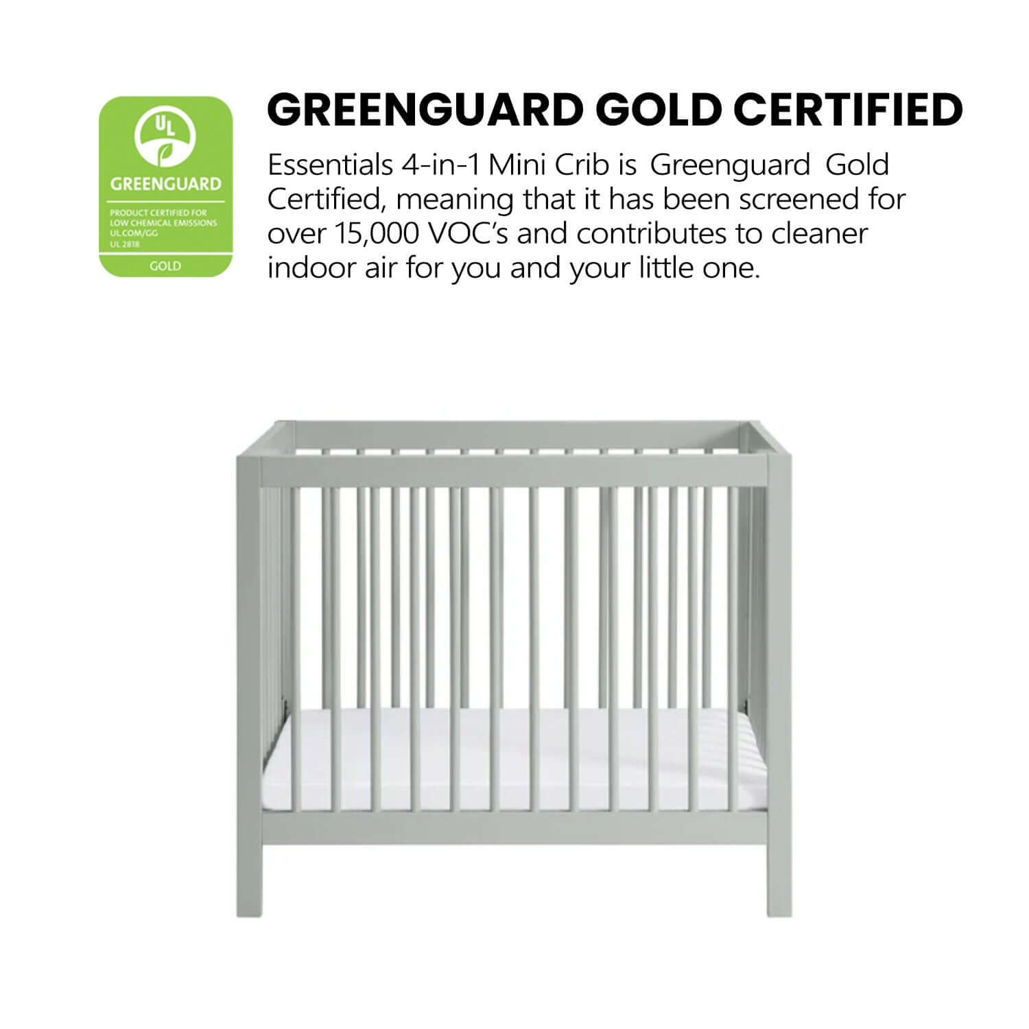 Essential Mini Convertible Crib - Greenguard Gold Certified image Mini Convertible Crib Gray