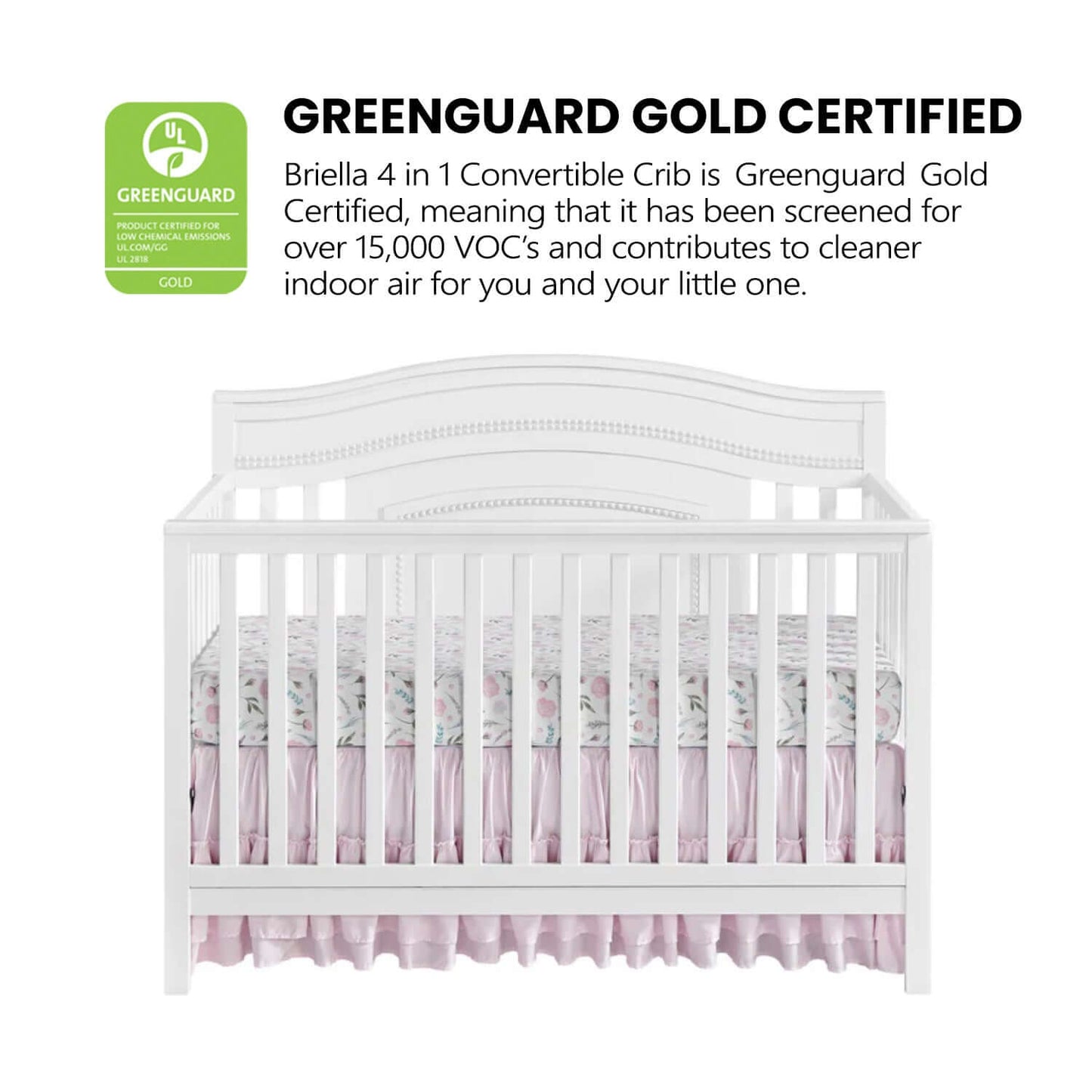Briella 4 In 1 Convertible Crib - Greenguard Gold Certified Image of Briella 4 In 1 Convertible Crib White