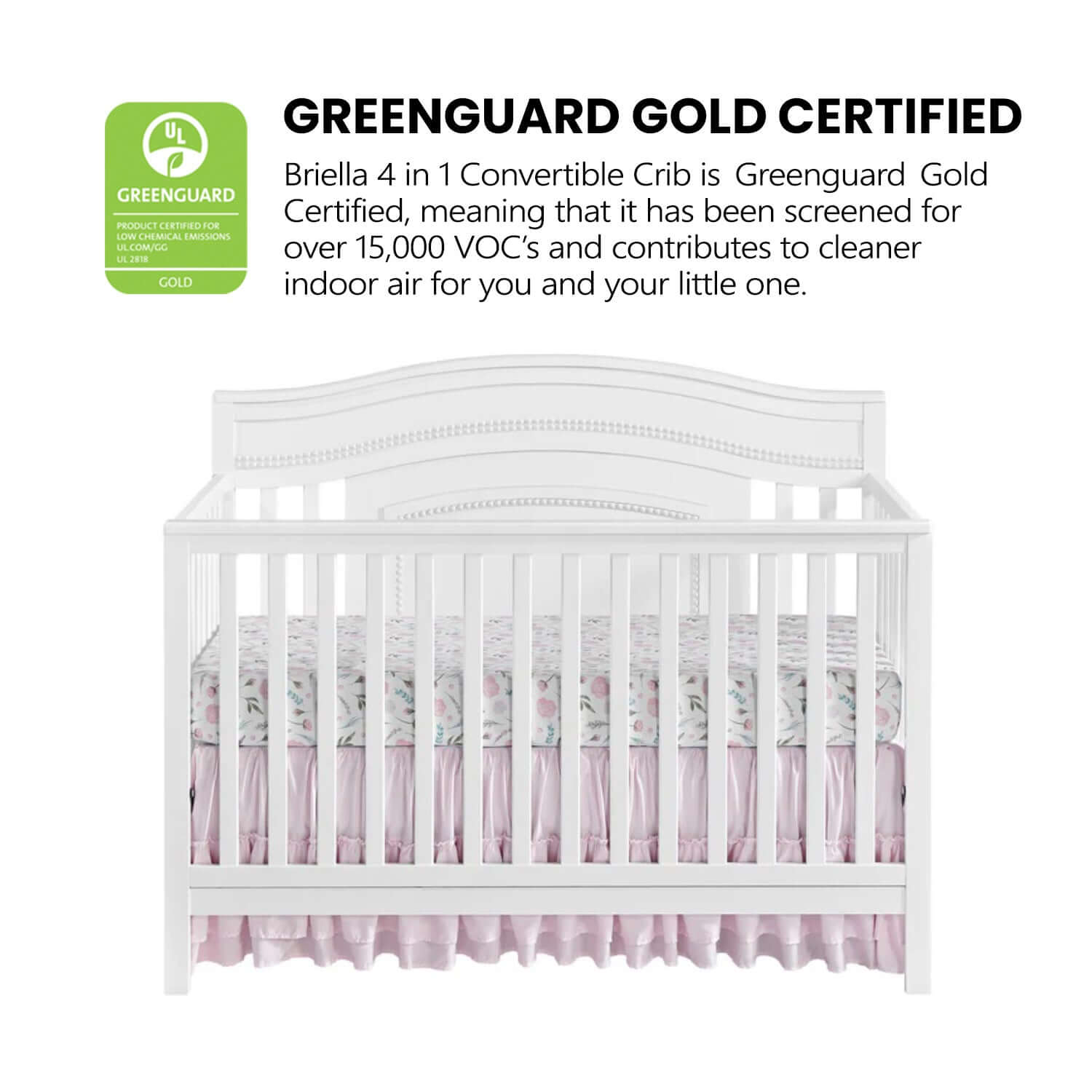 Briella 4 In 1 Convertible Crib - Greenguard Gold Certified Image of Briella 4 In 1 Convertible Crib White