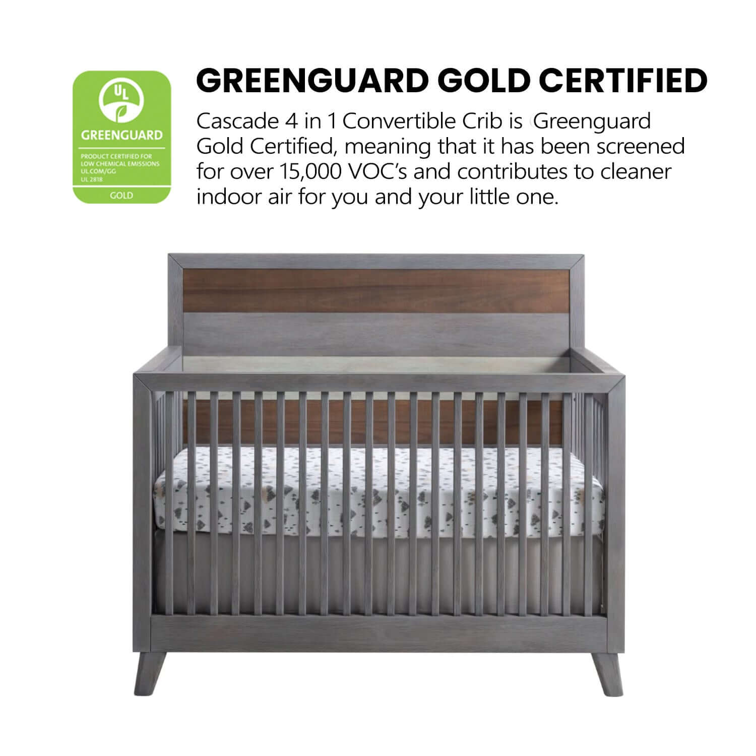 Cascade 4 In 1 Convertible Crib - Greenguard Gold Certified Image of Cascade 4 In 1 Convertible Crib Multi Tone Gray