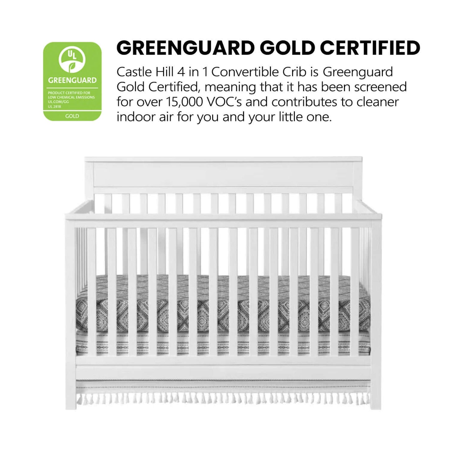 Castle Hill 4-in-1 Convertible Crib - Greenguard Gold Certified Image of Castle Hill 4-in-1 Convertible Crib Barn White