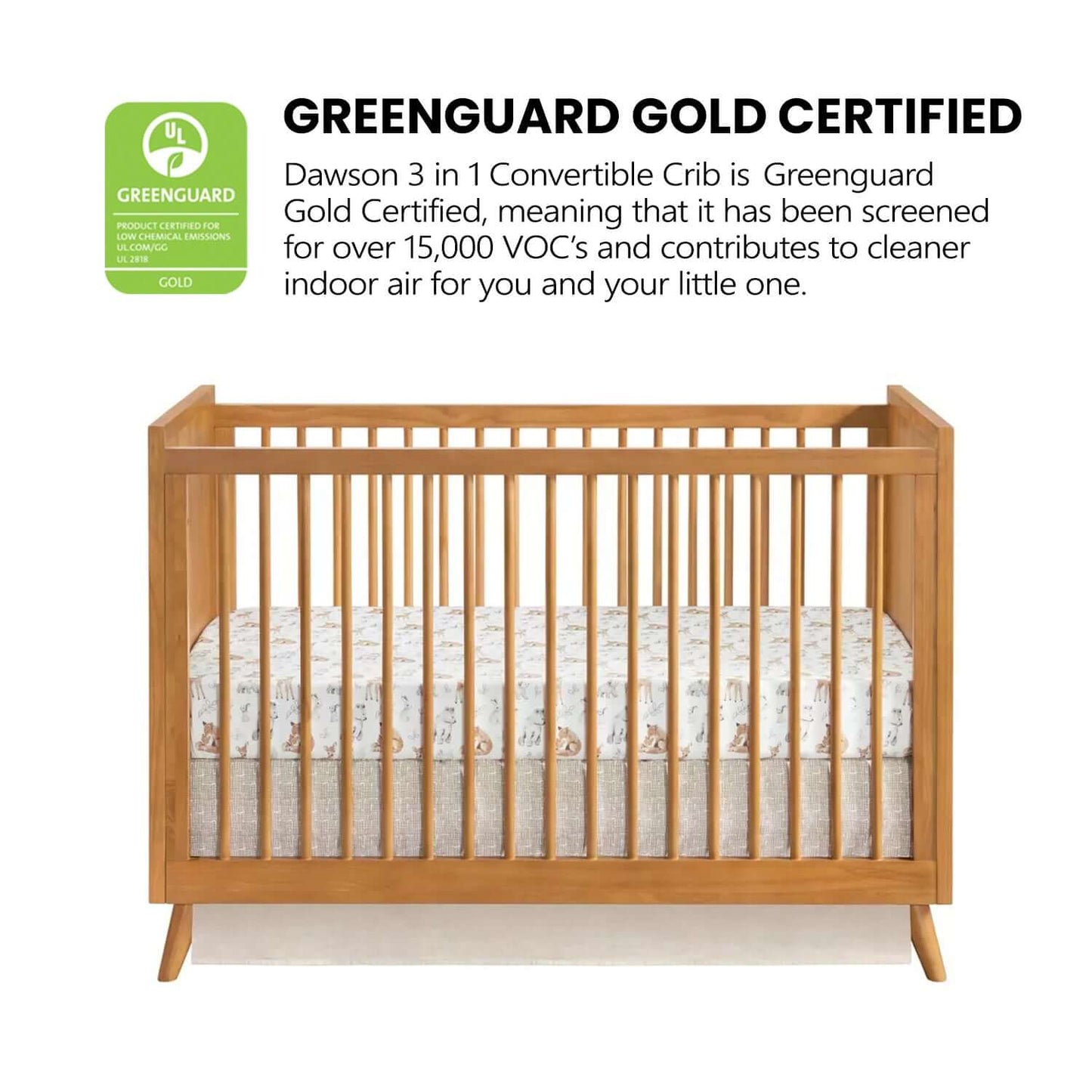 Dawson 3 In 1 Convertible Crib - Greenguard Gold Certified Image of Dawson 3 In 1 Convertible Crib Honey Brown