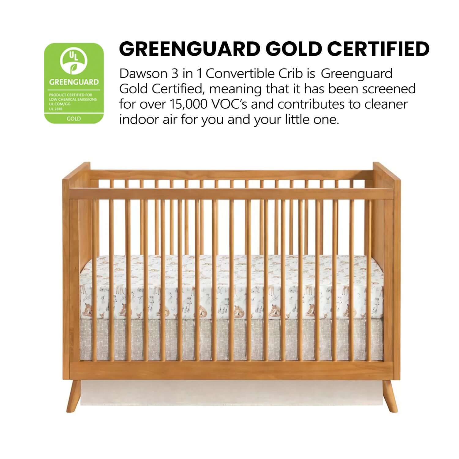 Dawson 3 In 1 Convertible Crib - Greenguard Gold Certified Image of Dawson 3 In 1 Convertible Crib Honey Brown