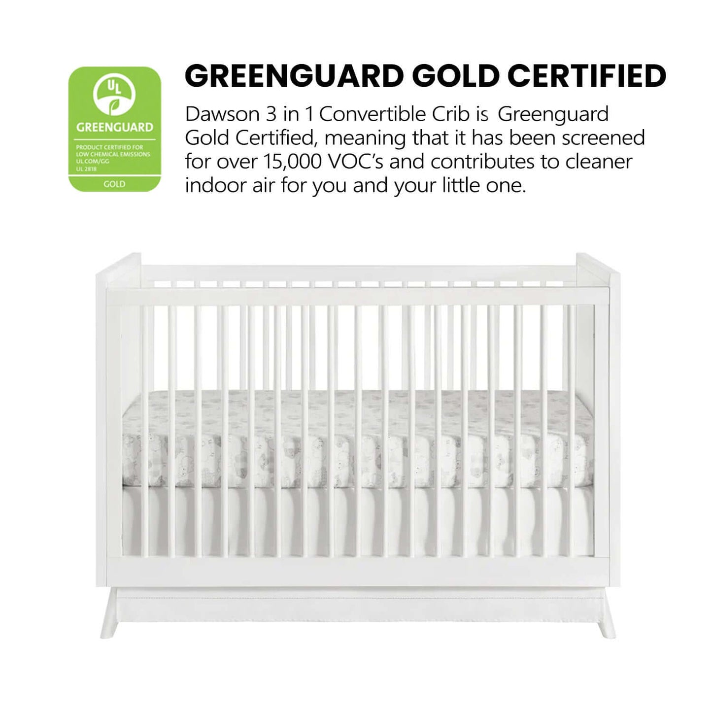 Dawson 3 In 1 Convertible Crib - Greenguard Gold Certified Image of Dawson 3 In 1 Convertible Crib White