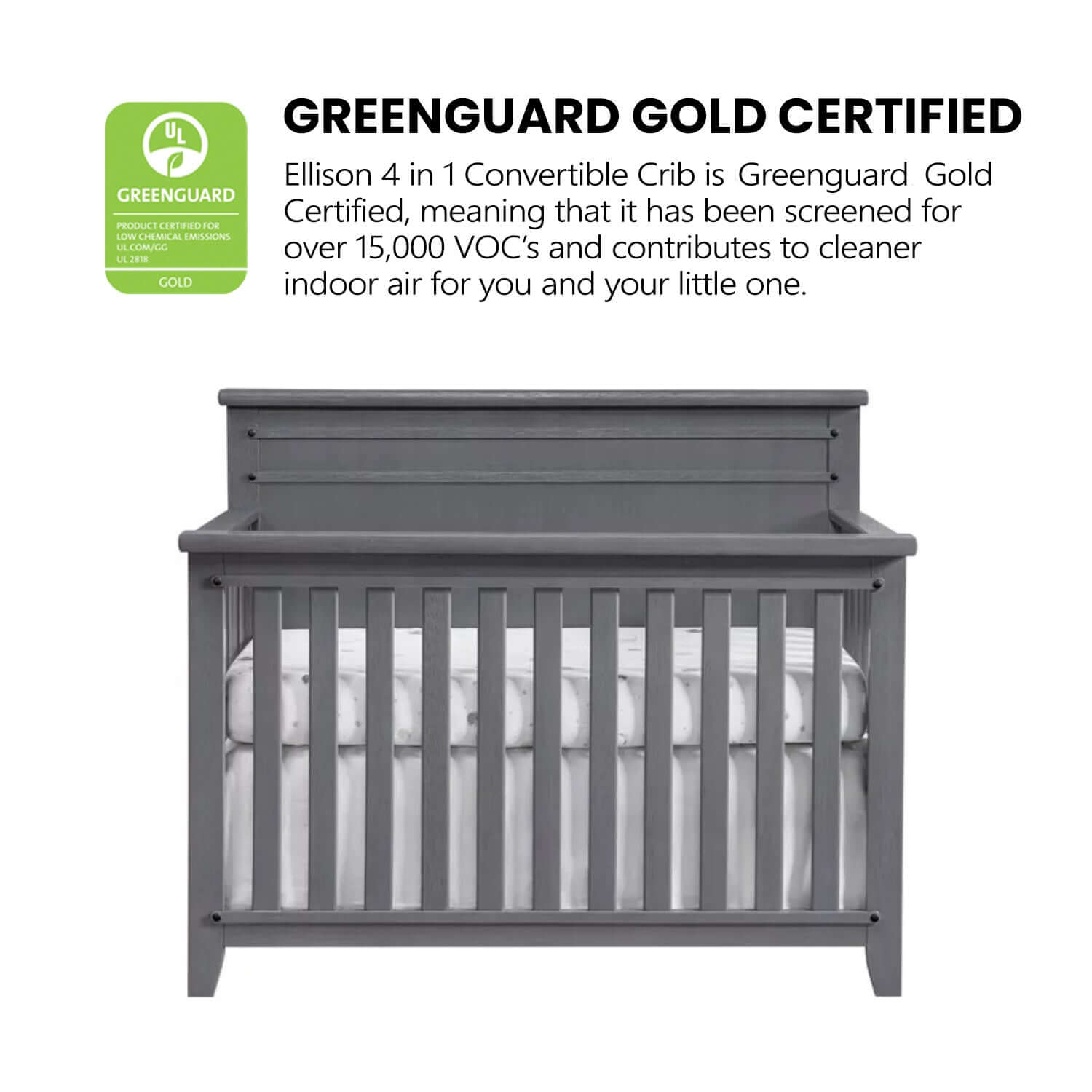 Ellison 4 In 1 Convertible Crib - Greenguard Gold Certified Image of Ellison 4 In 1 Convertible Crib Ash Gray