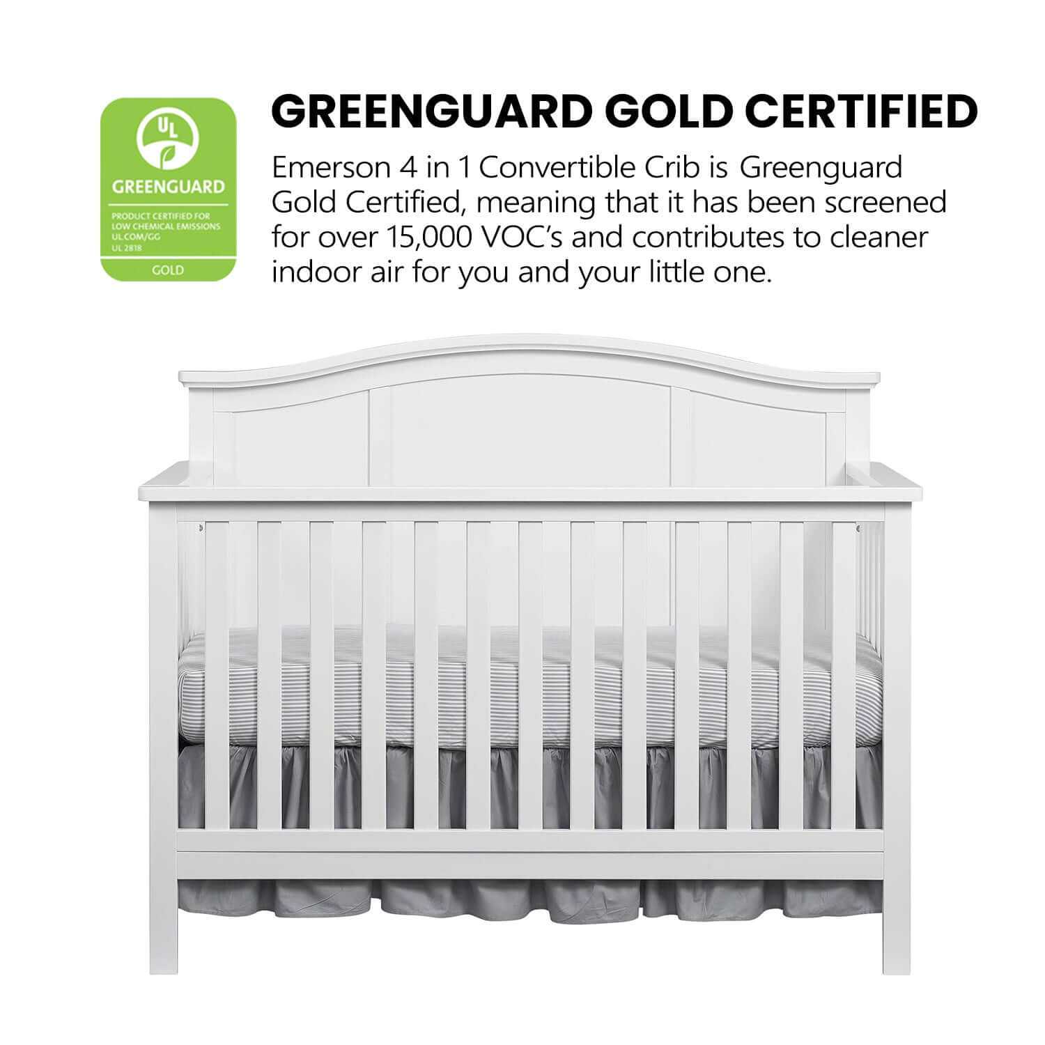 Emerson 4-in-1 Convertible Crib - Greenguard Gold Certified Image of Emerson 4-in-1 Convertible Crib Snow White