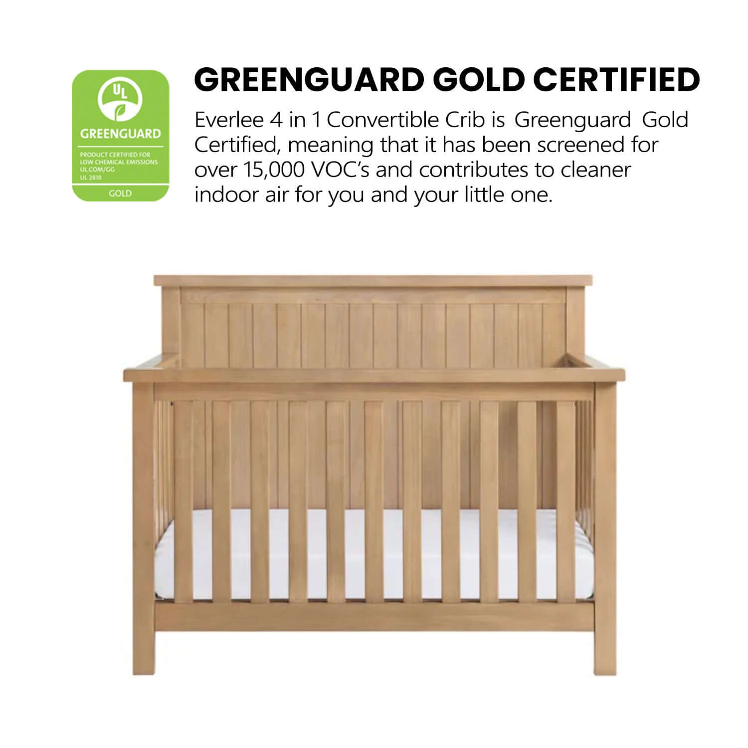 Everlee 4-In-1 Convertible Crib - Greenguard Gold Certified Image of Everlee 4-In-1 Convertible Crib Honey Wood