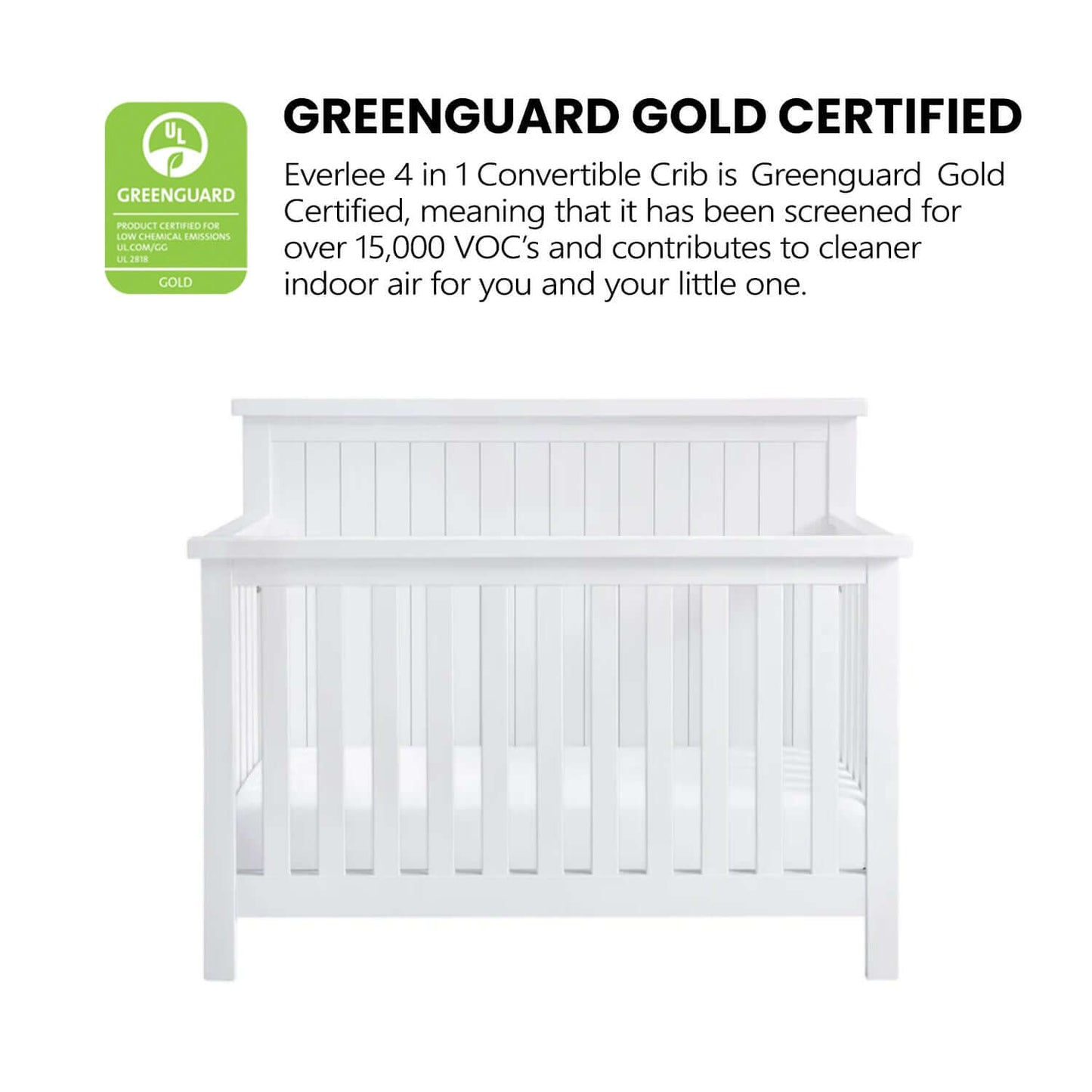 Everlee 4-In-1 Convertible Crib - Greenguard Gold Certified Image of Everlee 4-In-1 Convertible Crib Whitewash