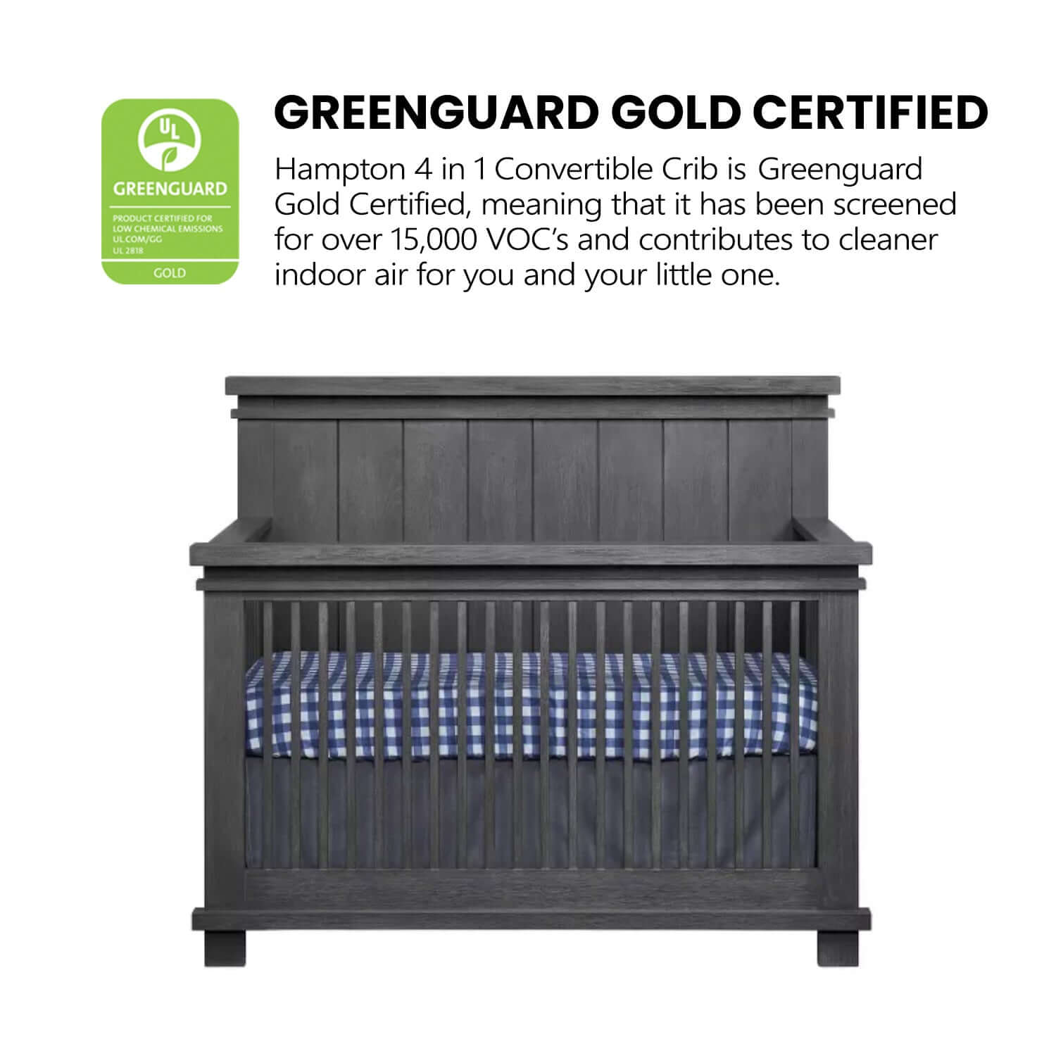 Hampton 4 In 1 Convertible Crib - Greenguard Gold Certified Image of Hampton 4 In 1 Convertible Crib Canyon Gray