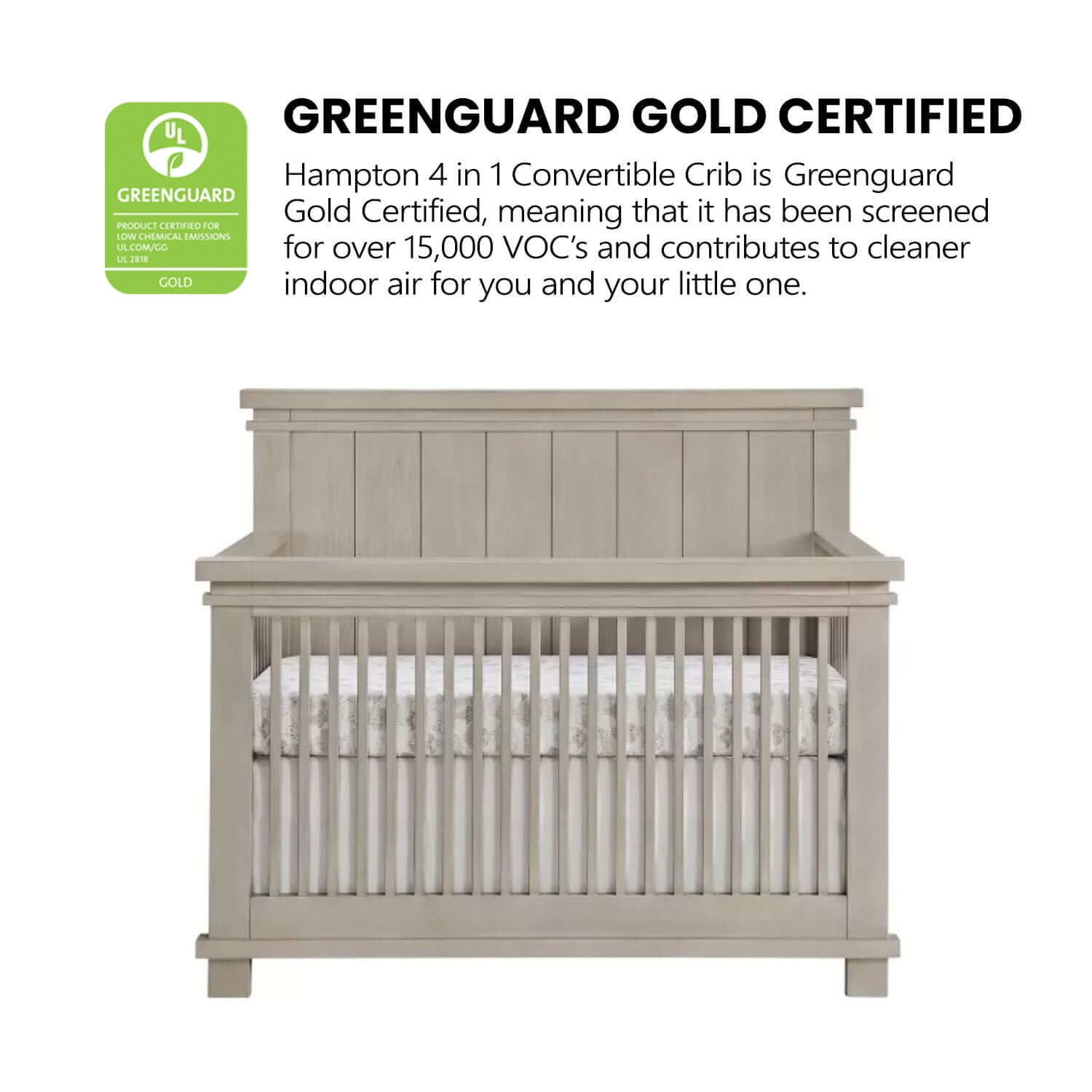 Hampton 4 In 1 Convertible Crib - Greenguard Gold Certified Image of Hampton 4 In 1 Convertible Crib Stone Wash