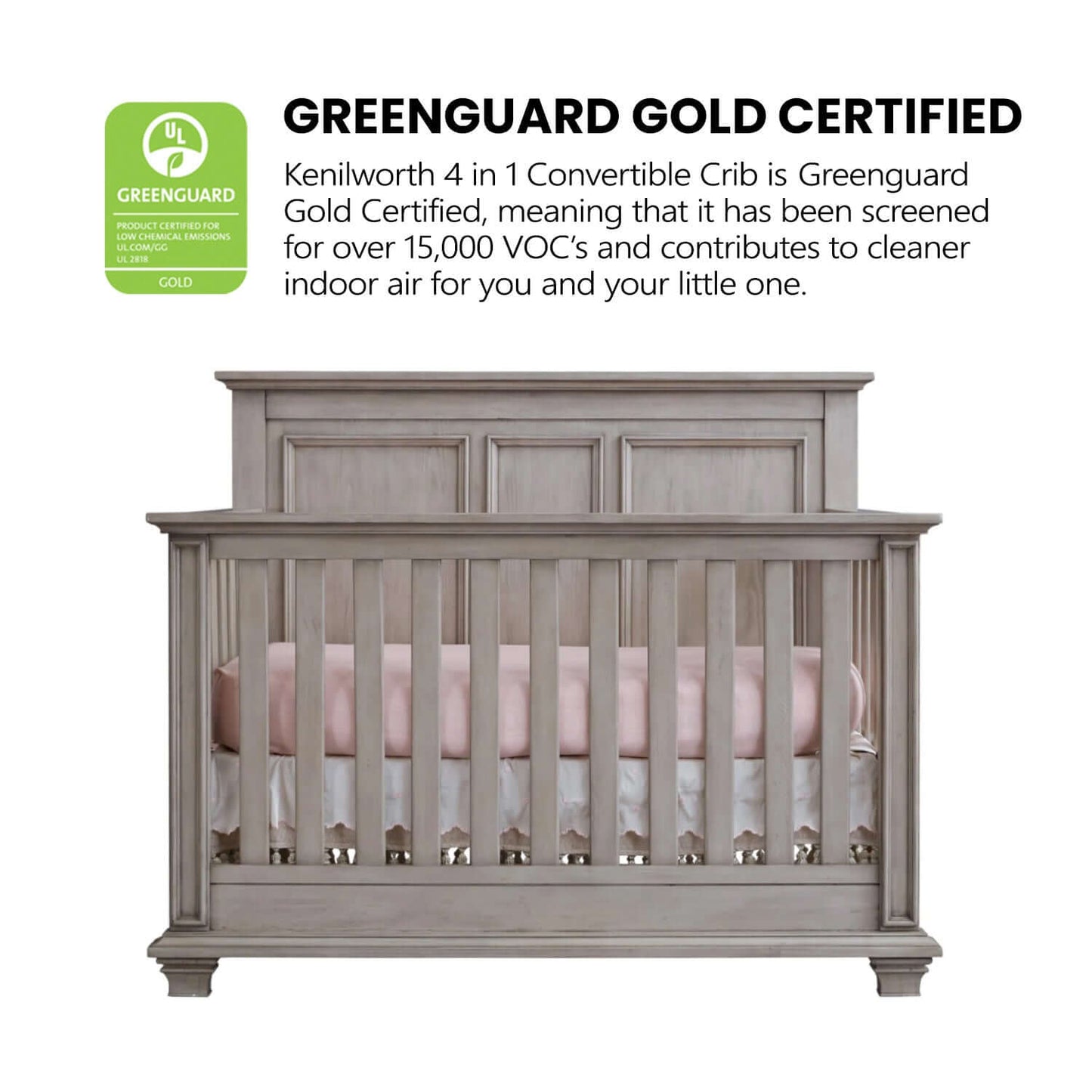 Kenilworth 4-in-1 Convertible Crib - Greenguard Gold Certified Image of Kenilworth 4-in-1 Convertible Crib Stone Wash