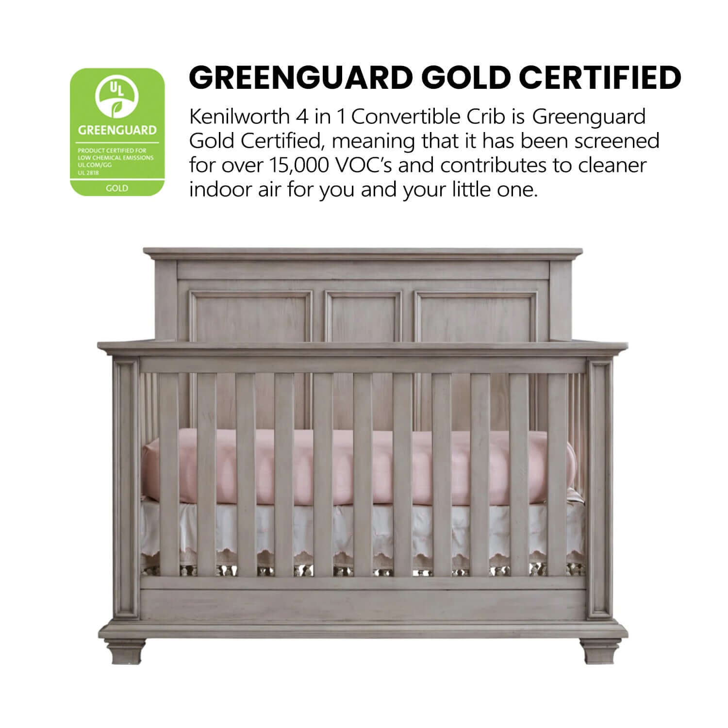 Kenilworth 4-in-1 Convertible Crib - Greenguard Gold Certified Image of Kenilworth 4-in-1 Convertible Crib Stone Wash