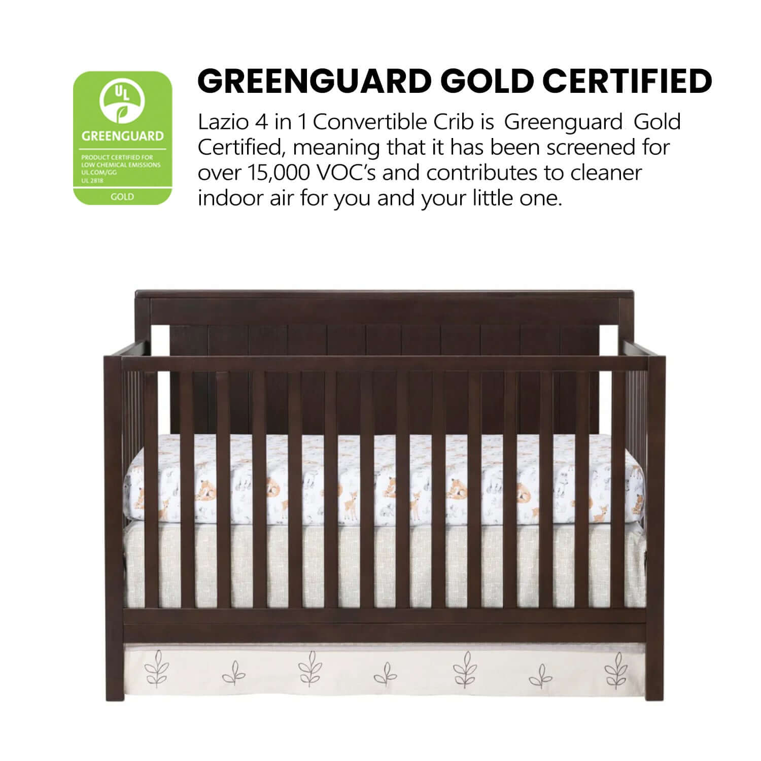 Lazio 4-in-1 Convertible Crib - Greenguard Gold Certified Image of Lazio 4-in-1 Convertible Crib Espresso