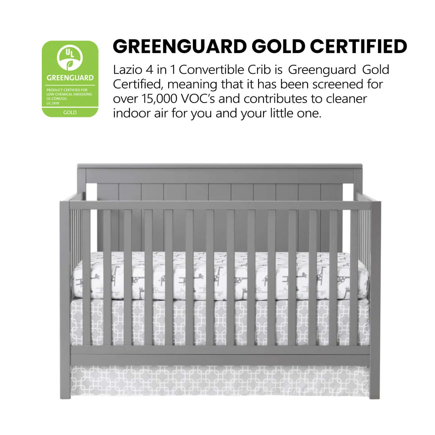 Lazio 4-in-1 Convertible Crib -  Greenguard Gold Certified Image of 4-in-1 Convertible Crib Dove Gray