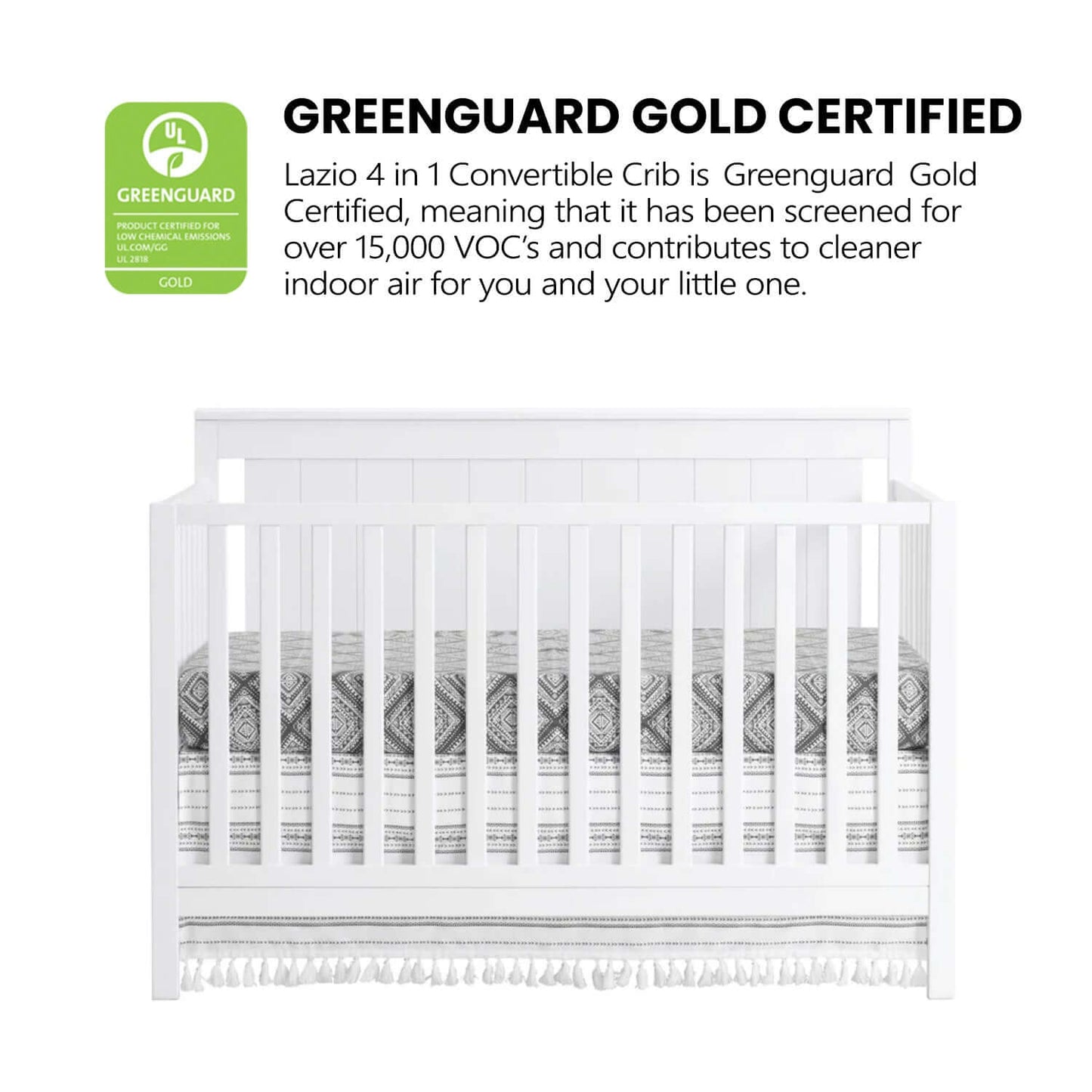 Lazio 4-in-1 Convertible Crib - Greenguard Gold Certified Lazio 4-in-1 Convertible Crib Snow White