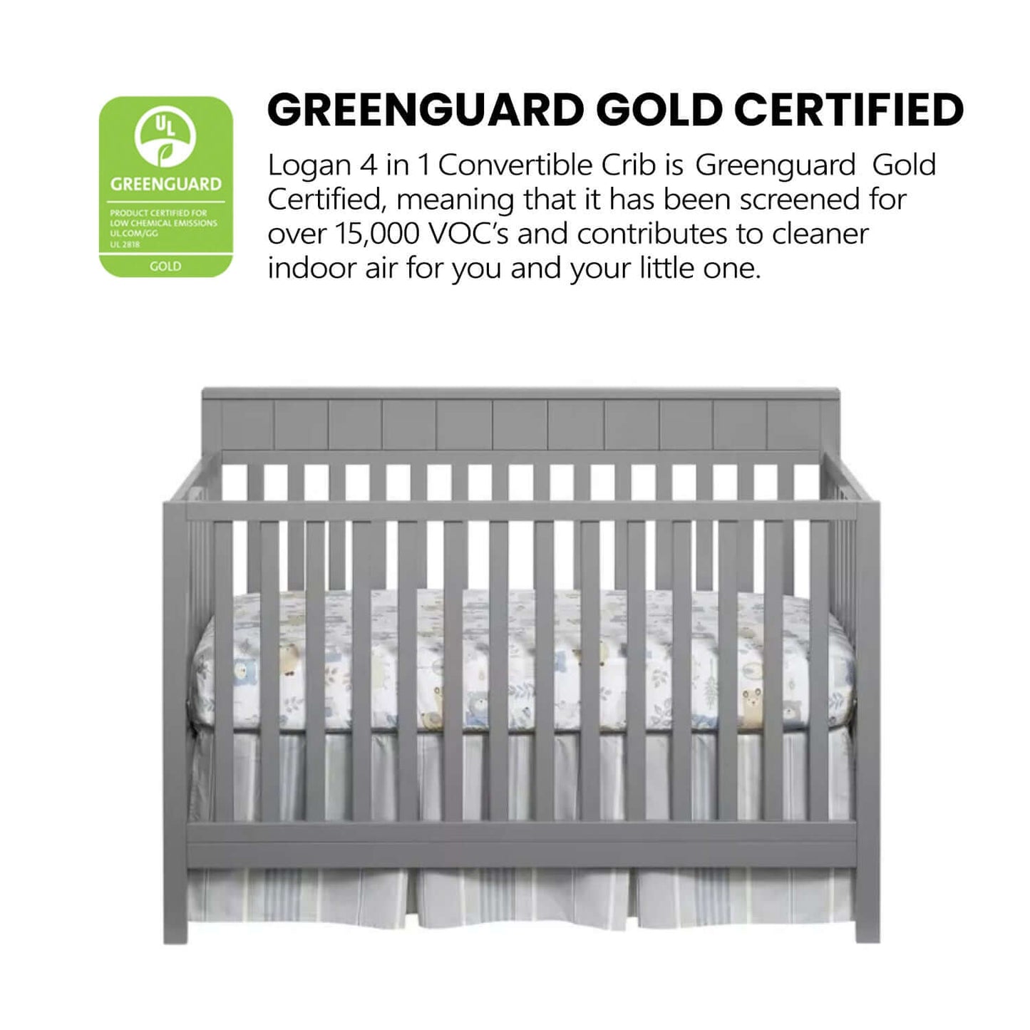 Logan 4-in-1 Convertible Crib - Greenguard Gold Certified Image of Logan 4-in-1 Convertible Crib Dove Gray