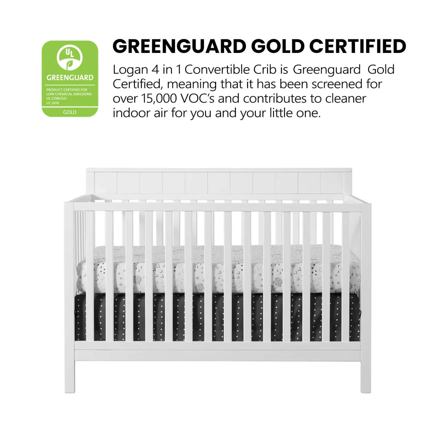 Logan 4-in-1 Convertible Crib - Greenguard Gold Certified Image of Logan 4-in-1 Convertible Crib Snow White