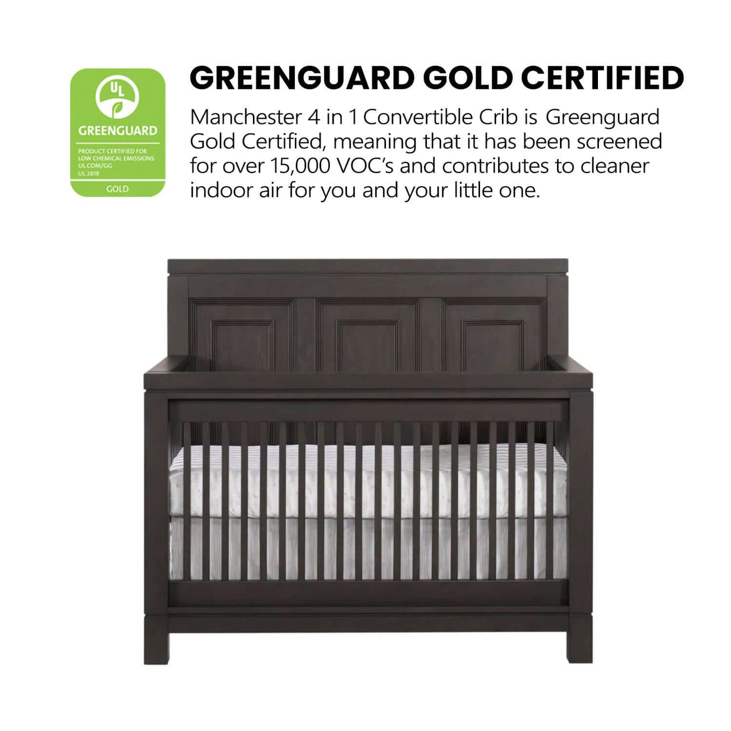 Manchester 4 In 1 Convertible Crib - Greenguard Gold Certified Image of Manchester 4 In 1 Convertible Crib Black Iron