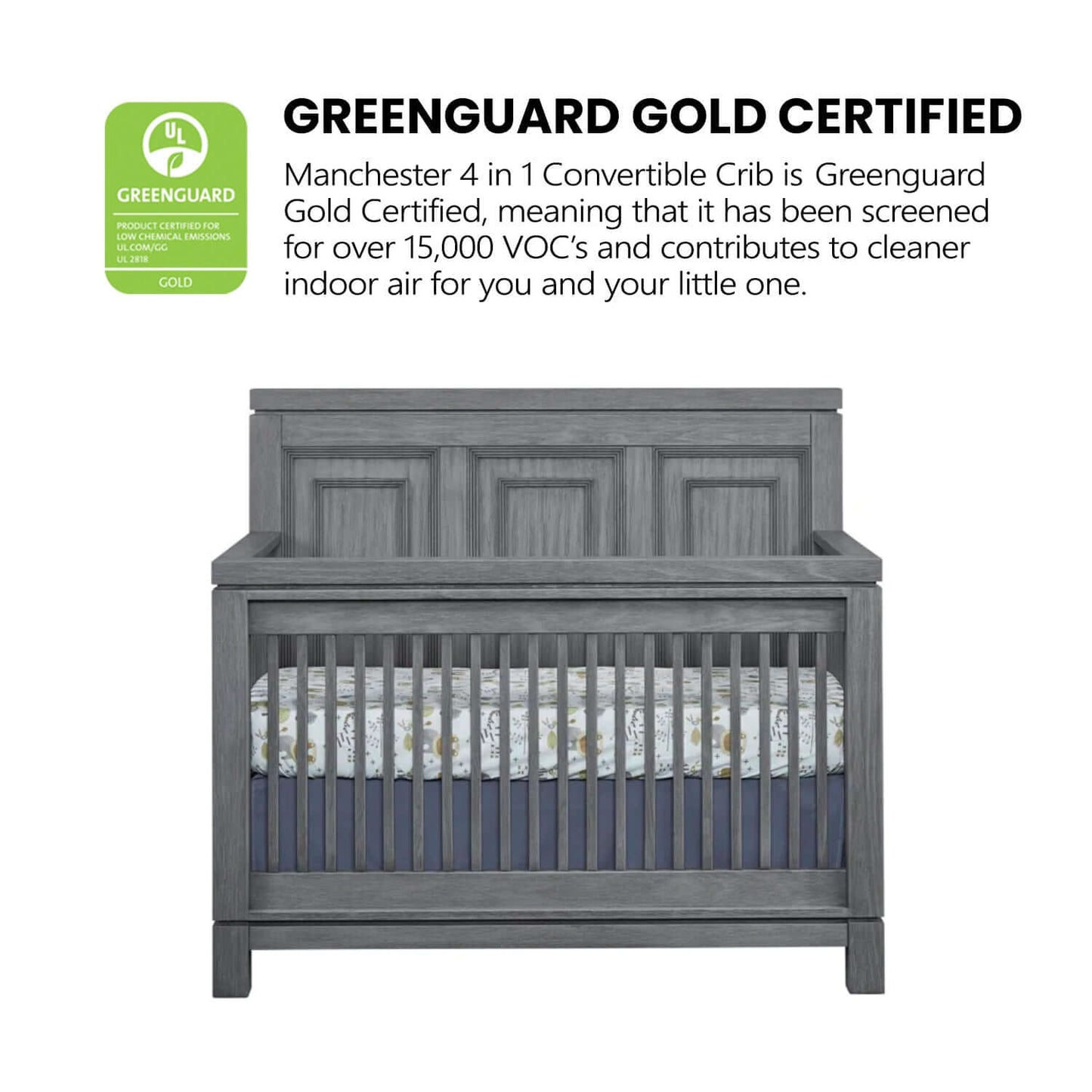 Manchester 4 In 1 Convertible Crib - Greenguard Gold Certified  Image of Manchester 4 In 1 Convertible Crib Rustic Gray