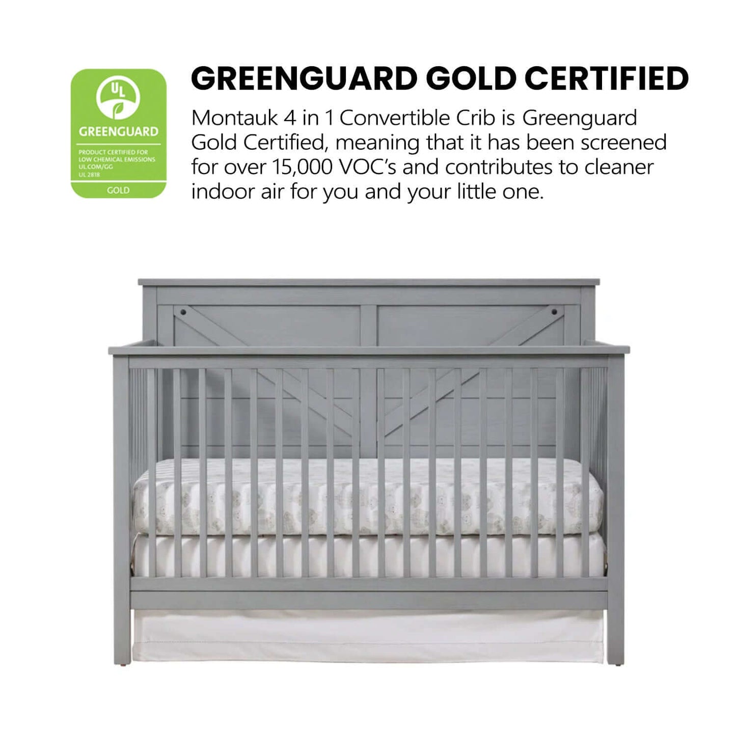 Montauk 4-in-1 Convertible Crib - Greenguard Gold Certified Image of Montauk 4-in-1 Convertible Crib Farmhouse Gray